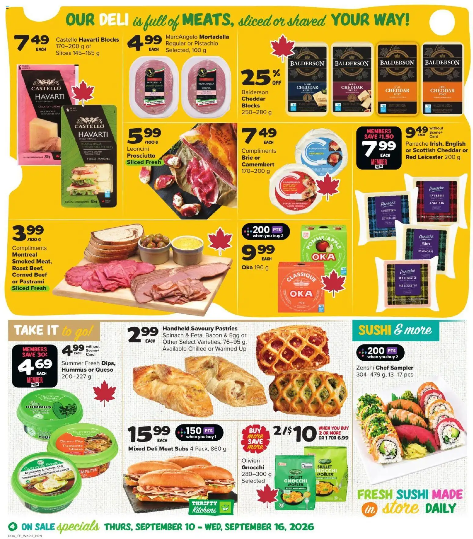 Thrifty Foods flyer valid from Sep 10, 2026 | Page: 5 | Products: Mozzarella, Spinach, Meat, Prosciutto