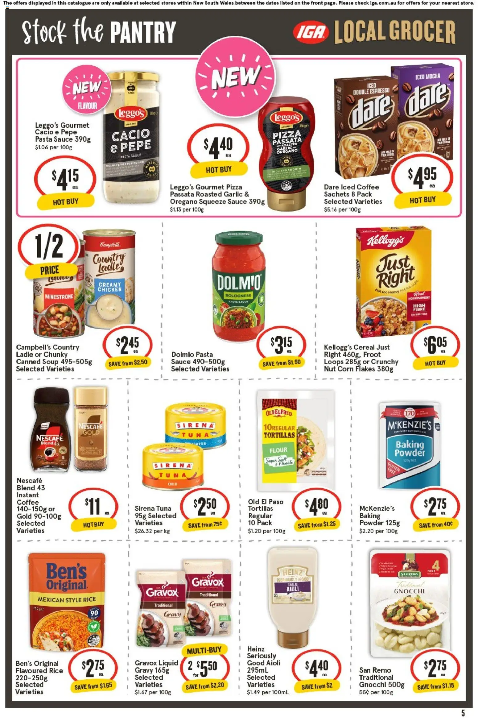 IGA catalogue - valid from 27.05.2026 | Page: 5 | Products: Flour, Cereal, Sauce, Nescafe