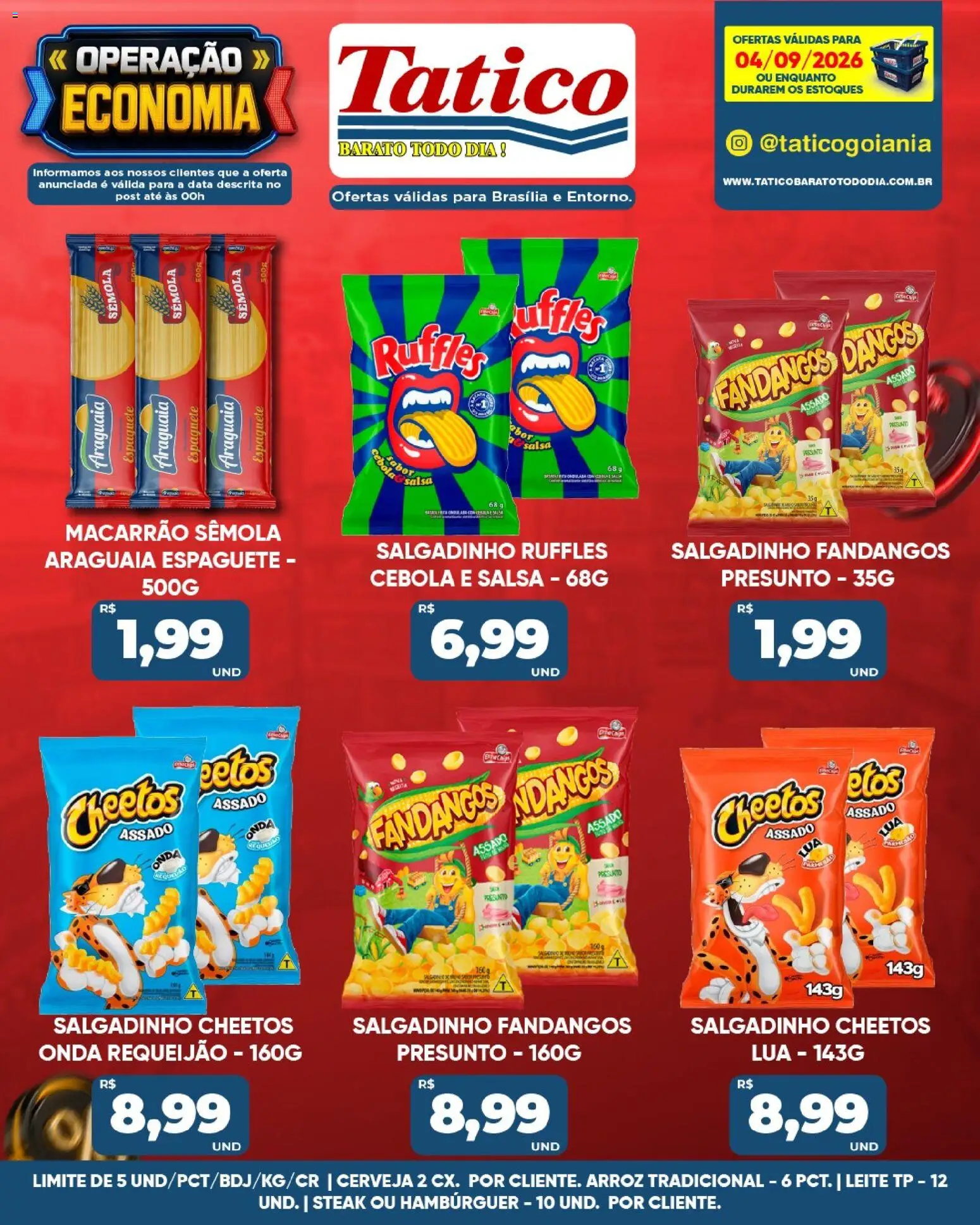Tatico Folheto - válido de 04/09/2026 | Página: 18 | Produtos: Espaguete, Cerveja, Hambúrguer, Cheetos