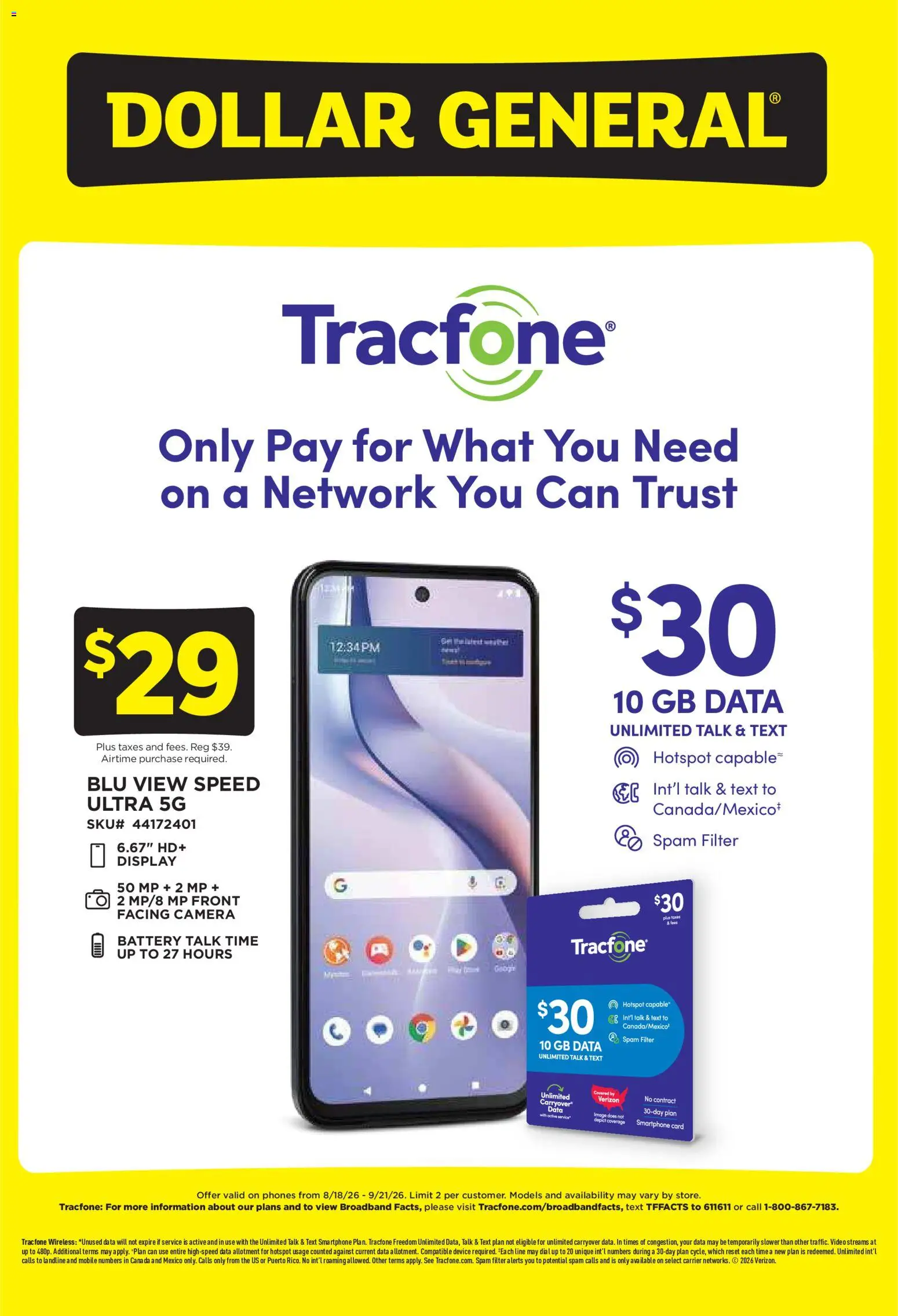 Dollar General AT&T/Tracfone - valid from 08/16/2026 | Page: 1 | Products: Battery, Smartphone, Video, Camera