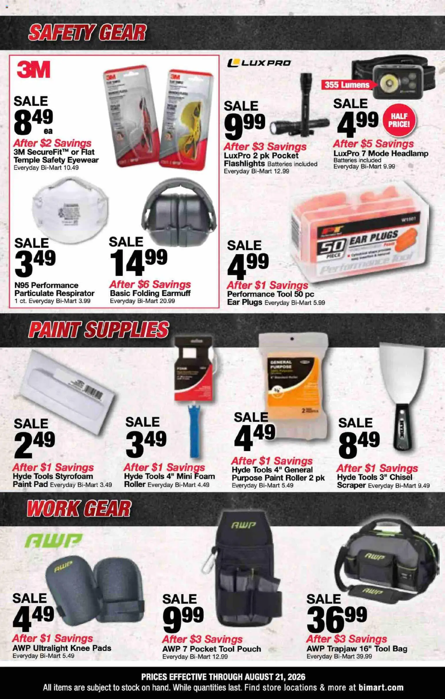 Bi-Mart Work Gear Savings Flyer - valid from 08/10/2026 | Page: 2 | Products: Pads, Tools, Bag, Foam