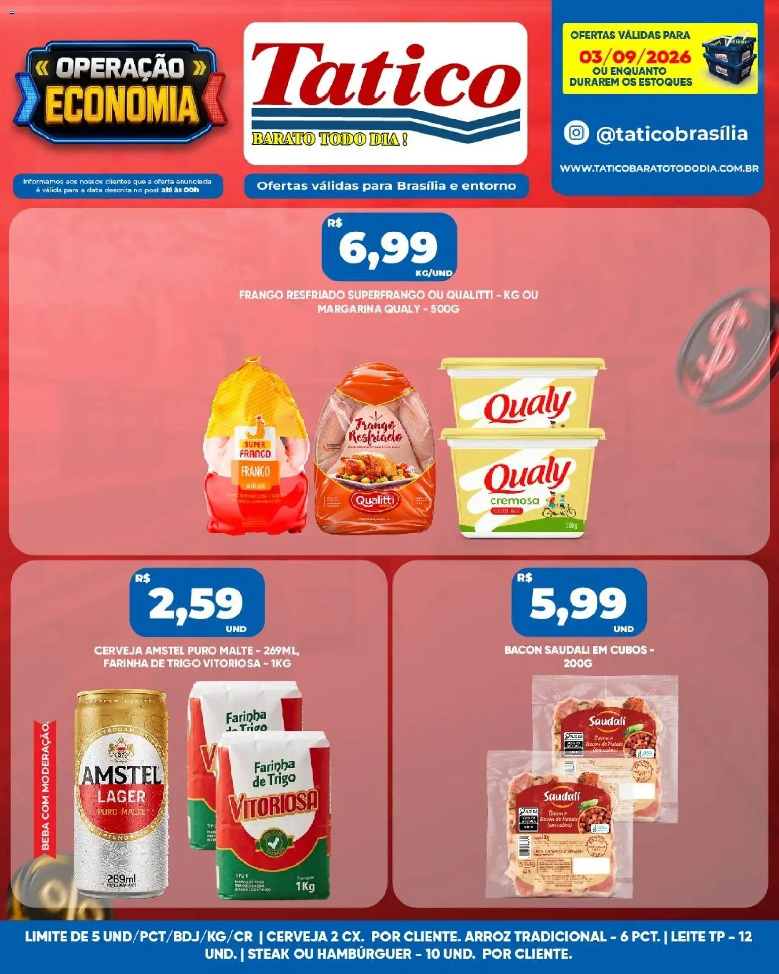 Tatico Folheto - válido de 03/09/2026 | Página: 3 | Produtos: Farinha de trigo, Leite, Arroz, Frango