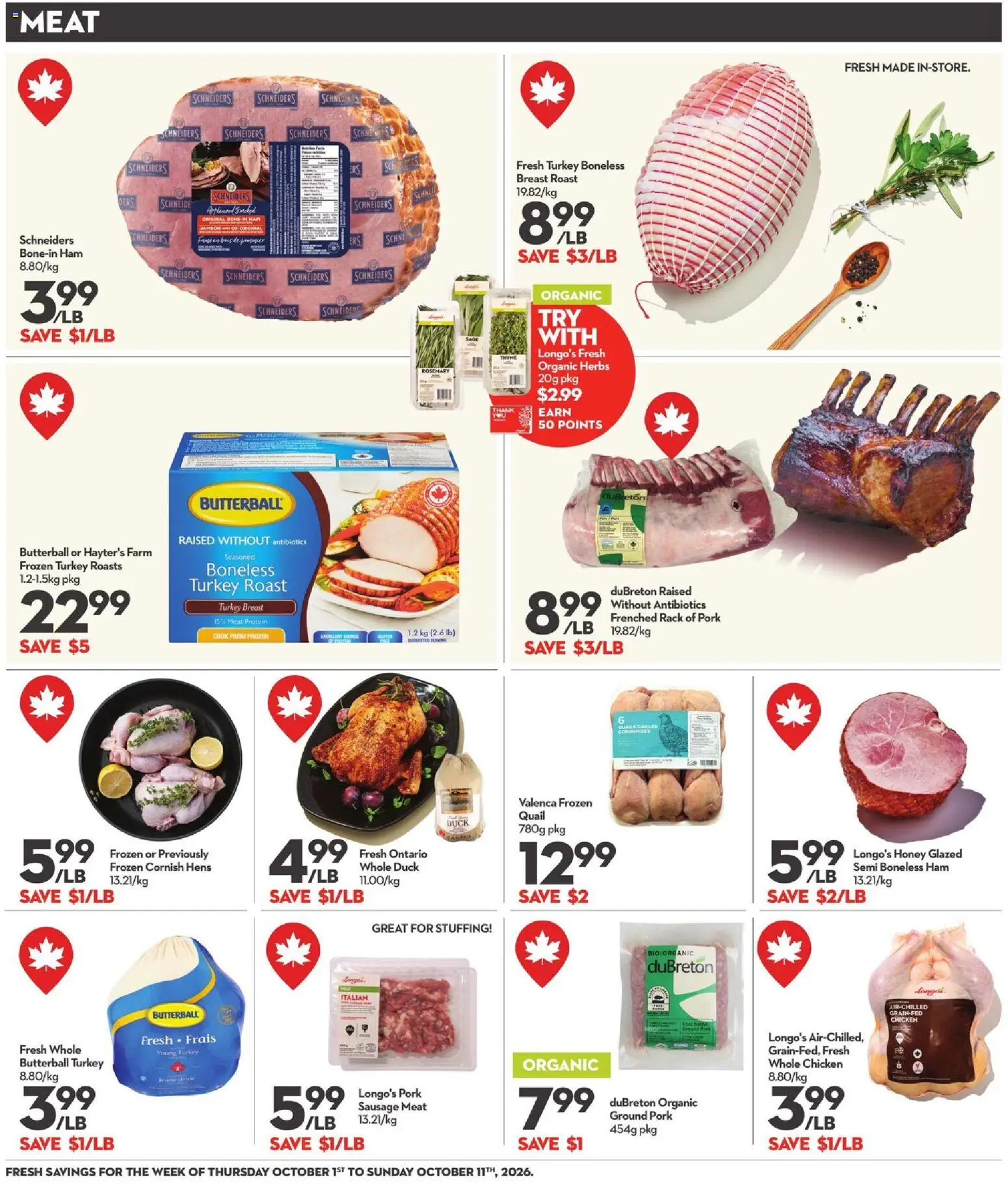 Longo's flyer valid from Oct 1, 2026 | Page: 7 | Products: Roast, Meat, Honey, Ham