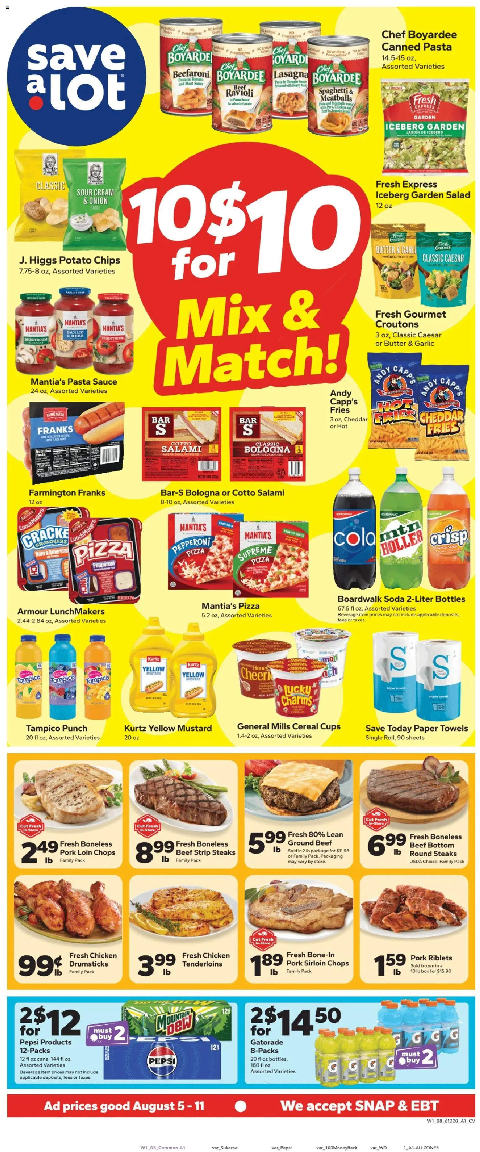Save a Lot Weekly Ad - valid from 08/05/2026 | Page: 1 | Products: Box, Sour cream, Chips, Cream