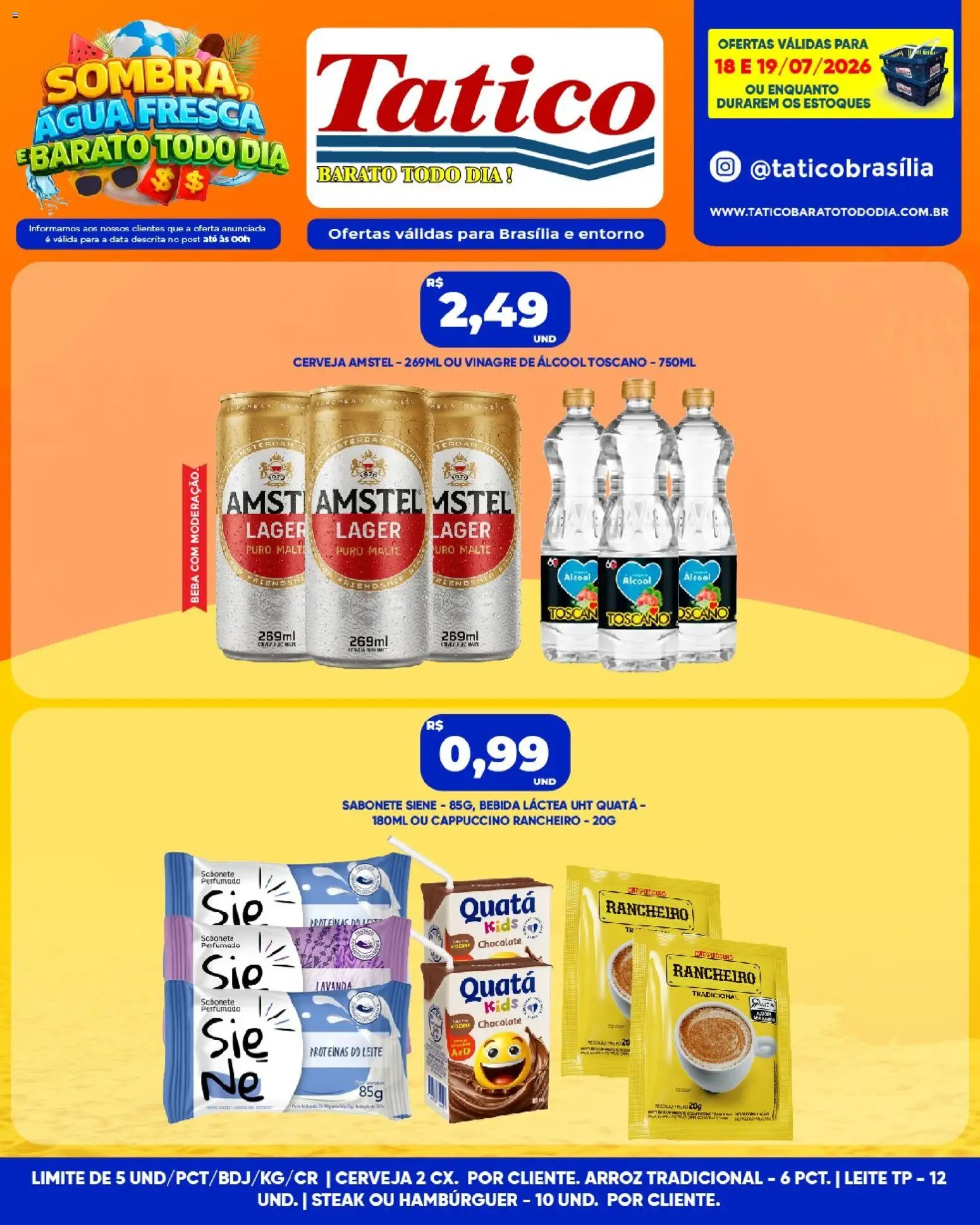 Tatico Folheto - válido de 18/07/2026 | Página: 1 | Produtos: Chocolate, Arroz, Hambúrguer, Bebida
