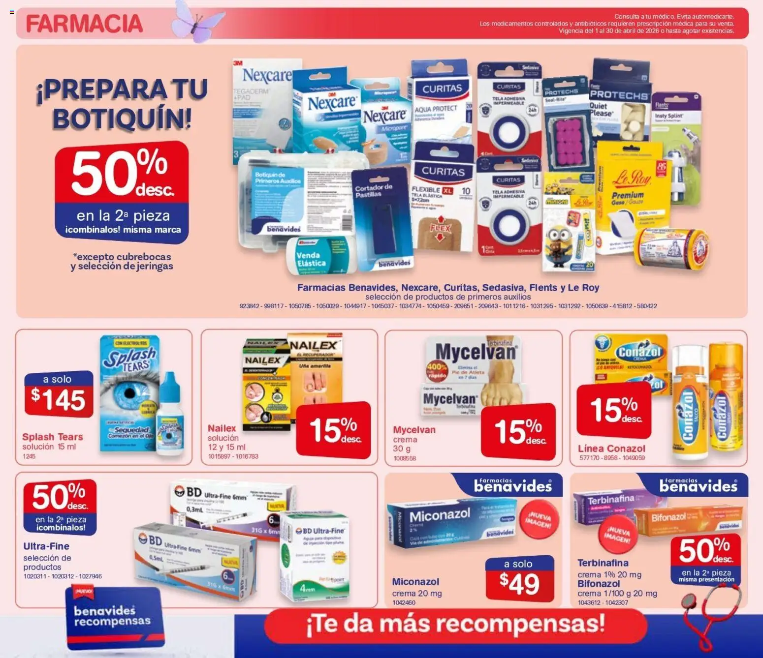 Nuevas ofertas de Farmacia Benavides válidas en toda la República Mexicana desde el 01.04.2026. ¡Encuentra las mejores ofertas en Farmacia Benavides catálogo! | Página: 4 | Productos: Crema, Cubrebocas, Cortador, Flexible