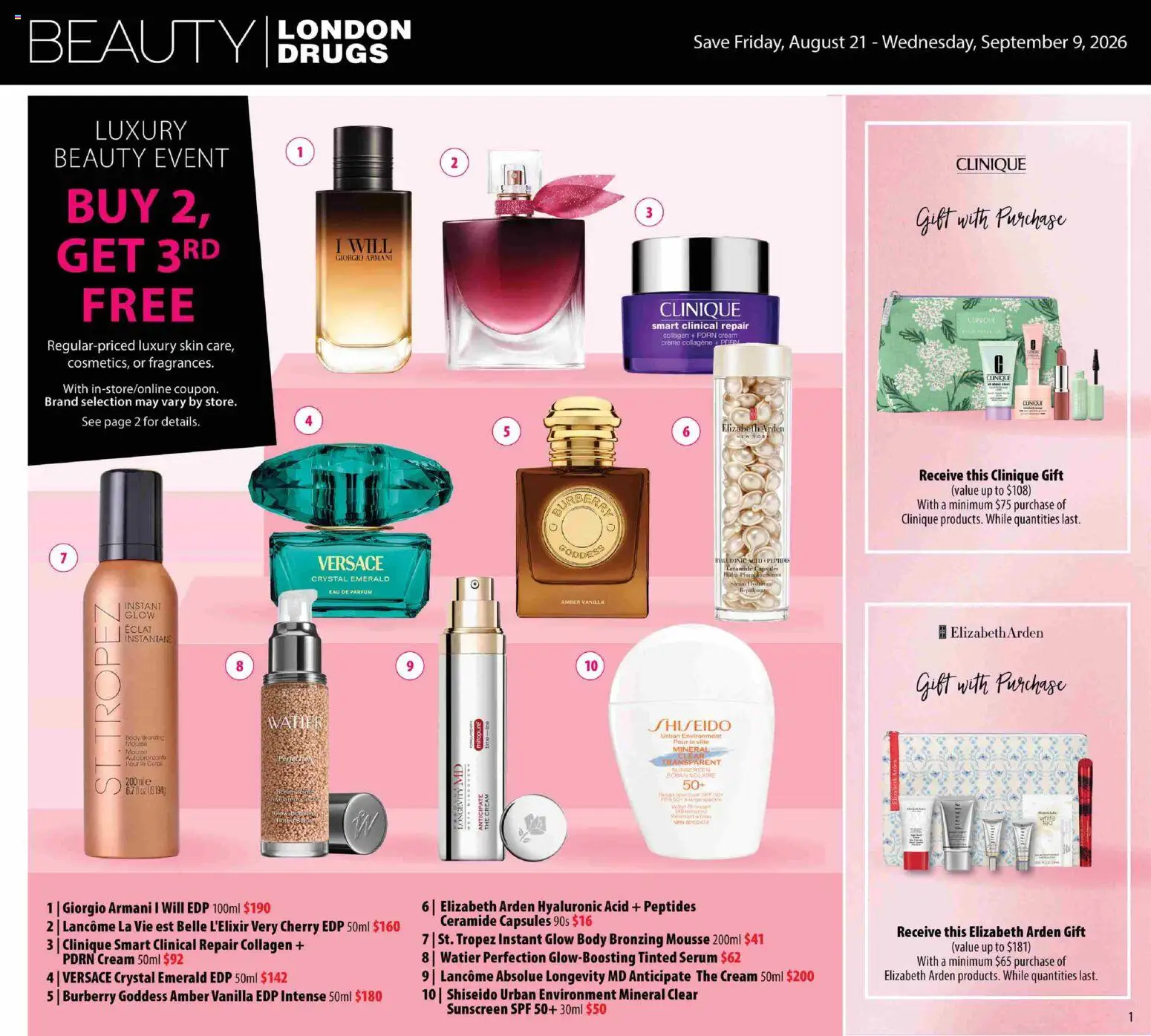 London Drugs flyer valid from Aug 21, 2026 | Page: 4 | Products: Cream, Sunscreen, Vanilla, Capsules