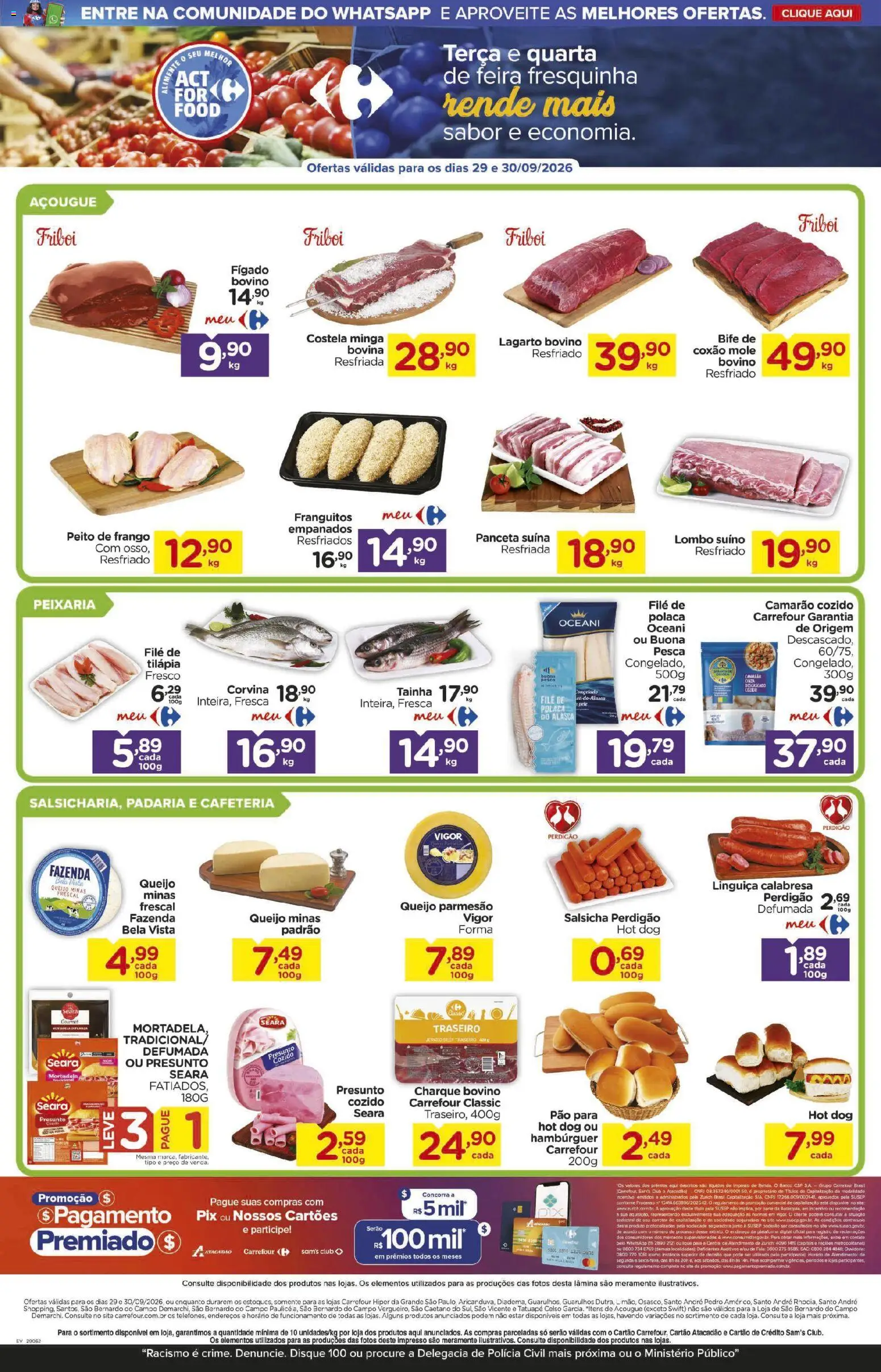 Carrefour Folheto - válido de 29/09/2026 | Página: 2 | Produtos: Coxão mole, Linguiça, Queijo, Hambúrguer