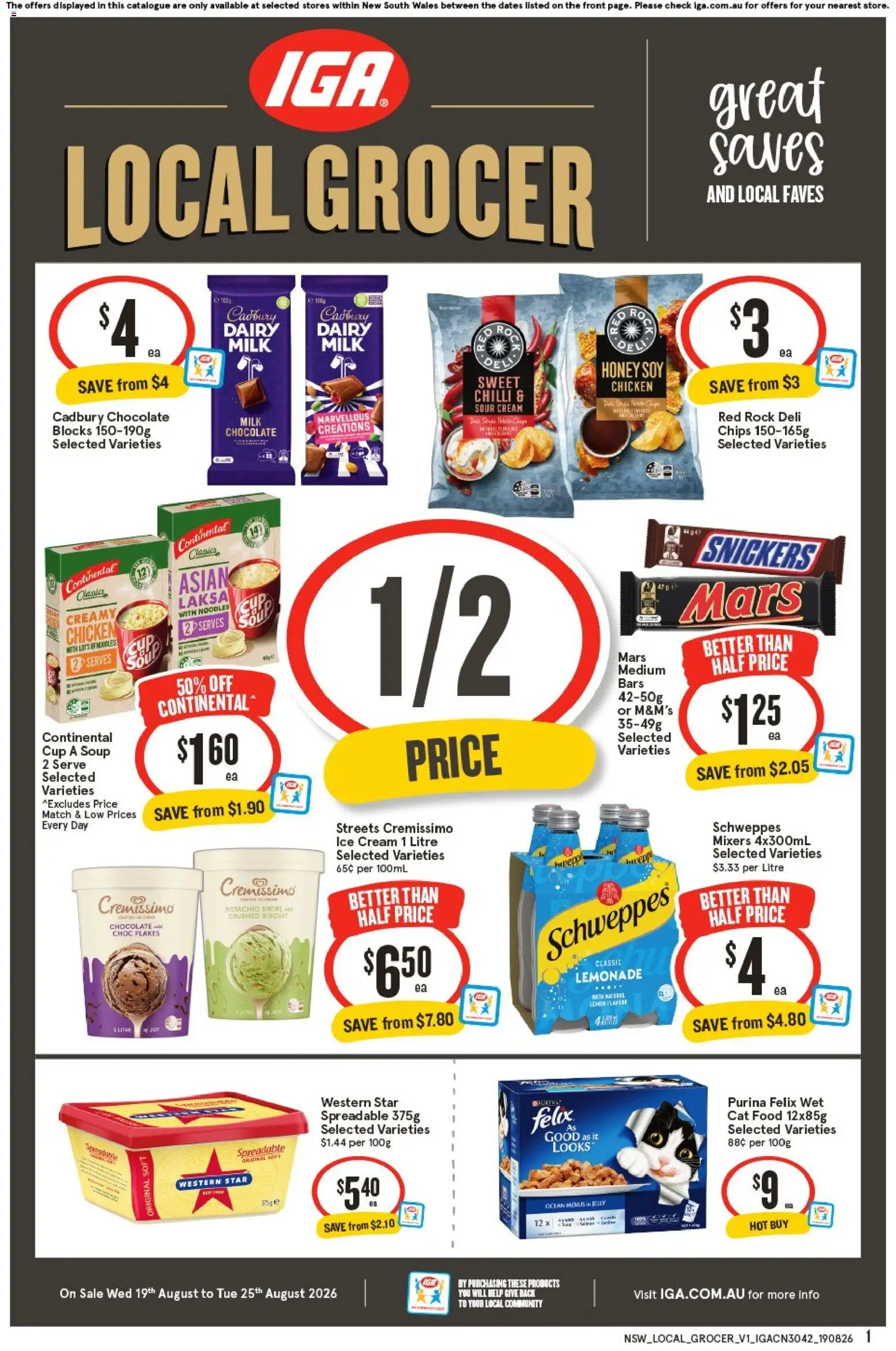 IGA catalogue - valid from 19/08/2026 | Page: 1 | Products: Chocolate, Sour cream, Ice cream, Chilli