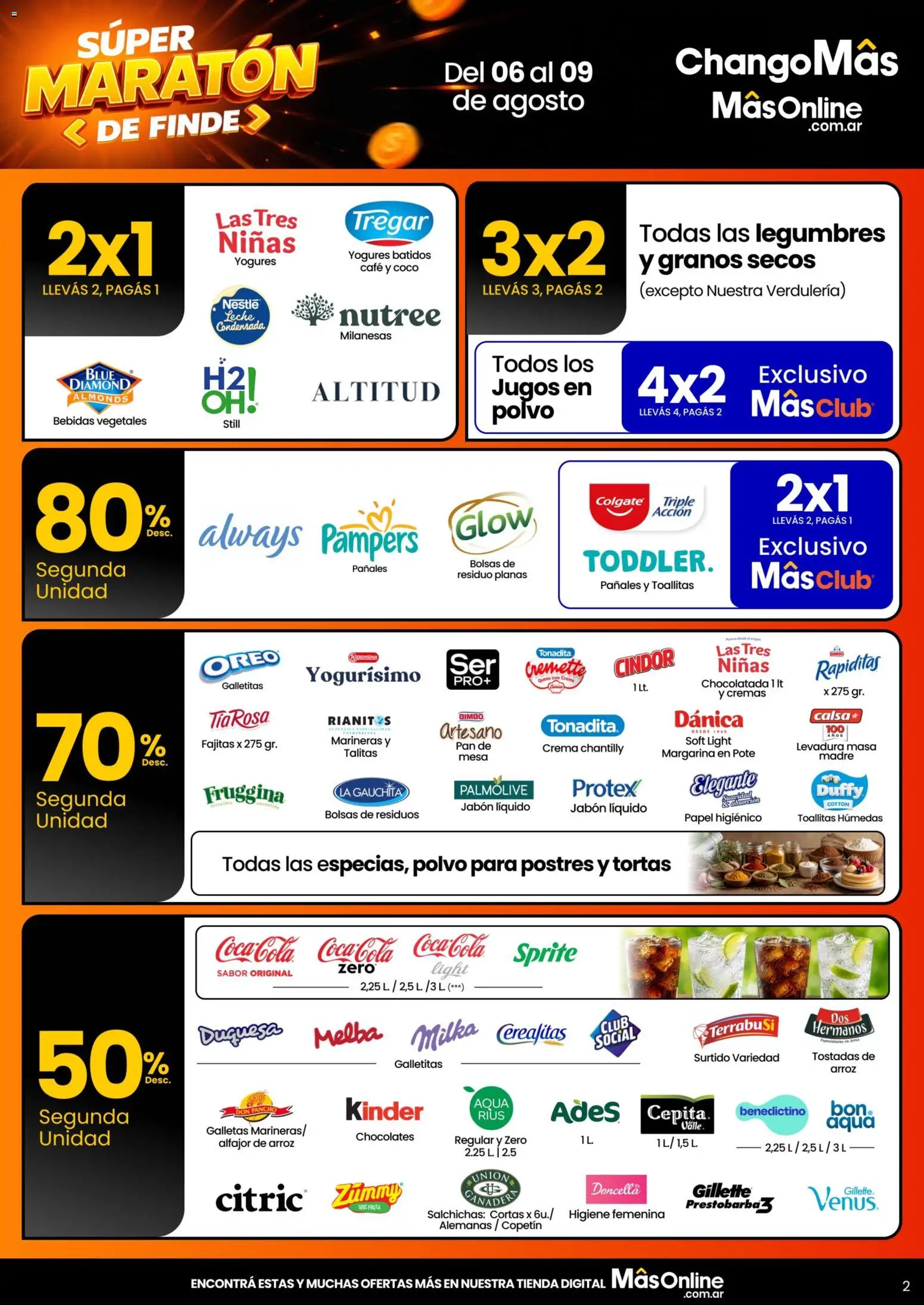 Changomas Súper Maratón de Finde │ válido desde el 06/08/2026 | Página: 2 | Productos: Polvo, Pan, Margarina, Pañales