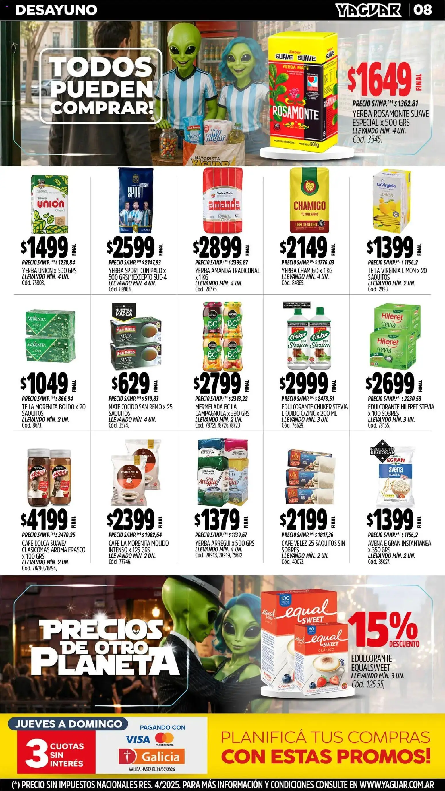 Yaguar - Oferta Semanal Córdoba │ válido desde el 29/06/2026 | Página: 9 | Productos: Harina, Yerba, Edulcorante, Mermelada