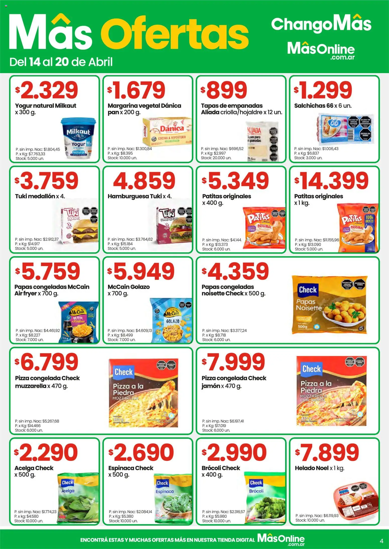 Punto Mayorista catálogo │ válido desde el 14.04.2026 | Página: 4 | Productos: Muzzarella, Brocoli, Espinaca, Margarina