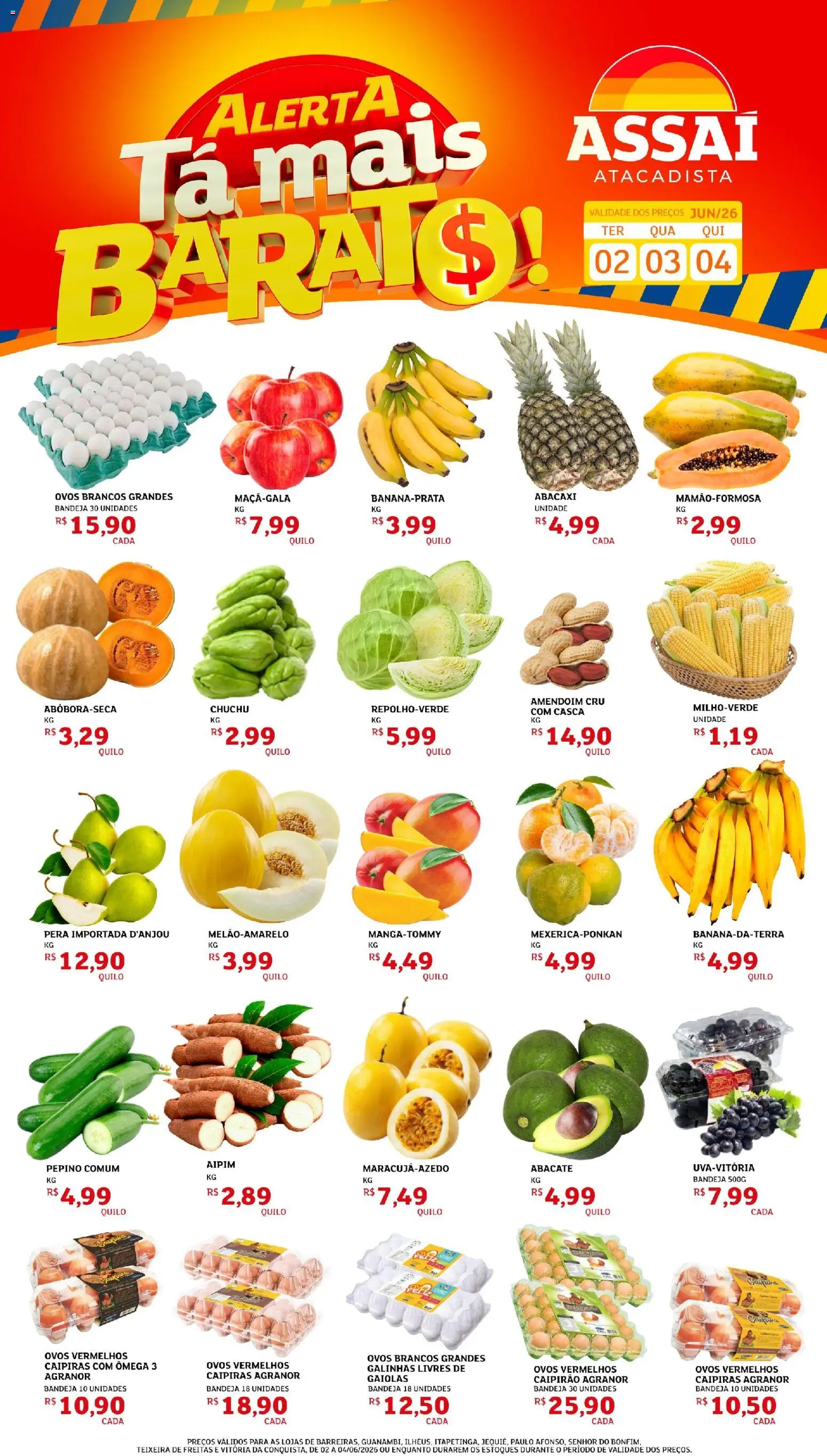 Assaí Atacadista Folheto - válido de 02.06.2026 | Página: 1 | Produtos: Aipim, Ovos, Abacaxi, Bandeja