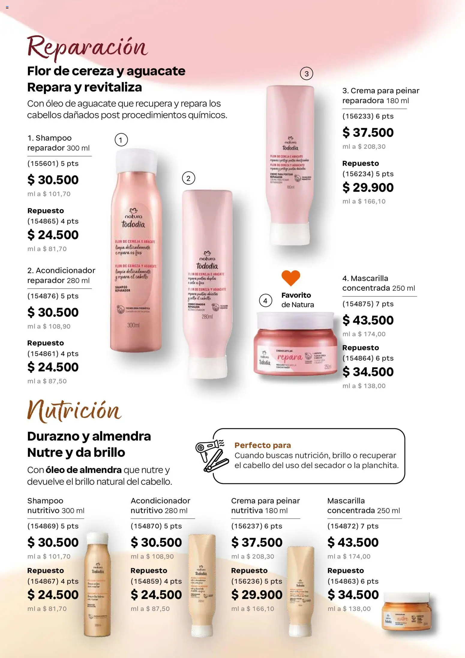 Natura revista - valida desde el 22/07/2026 | Página: 155 | Productos: Almendra, Shampoo, Acondicionador, Durazno