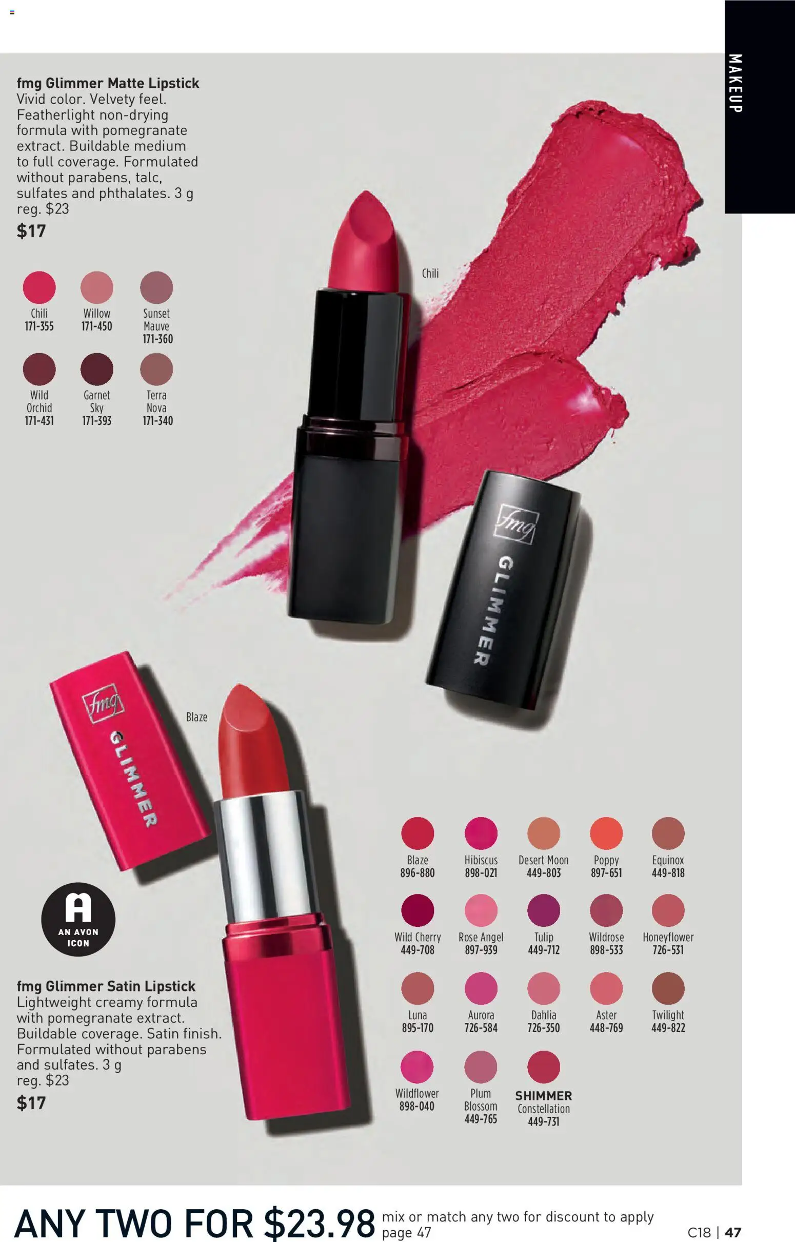 Avon flyer valid from Aug 27, 2026 | Page: 47 | Products: Pomegranate, Lipstick, Orchid, Chili