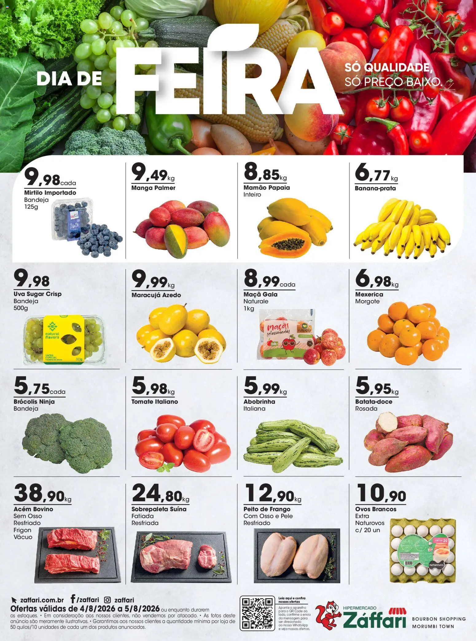 Zaffari Folheto - válido de 04/08/2026 | Página: 1 | Produtos: Mirtilo, Ovos, Maçãs, Peito de frango