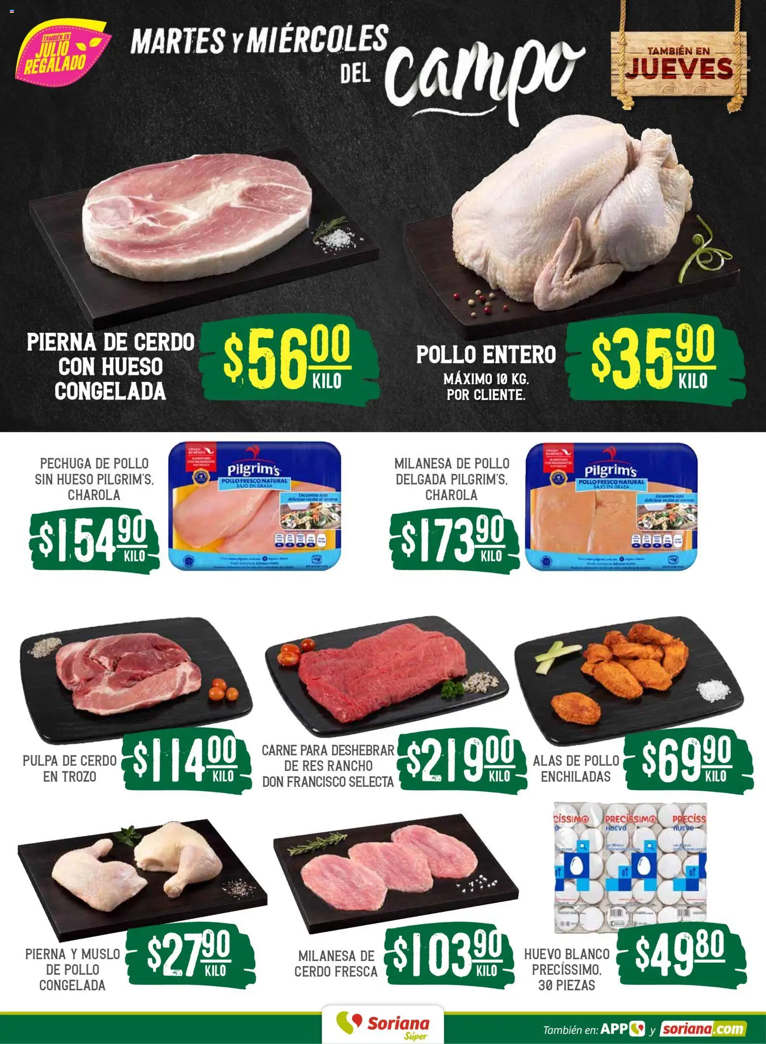 Nuevas ofertas de Soriana válidas en toda la República Mexicana desde el 16.06.2026. ¡Encuentra las mejores ofertas en Soriana Martes y Miércoles del Campo Súper: Chih, Delicias, Dur y Coah (excepto Saltillo)! | Página: 4 | Productos: Pollo, Milanesa, Huevo, Cerdo