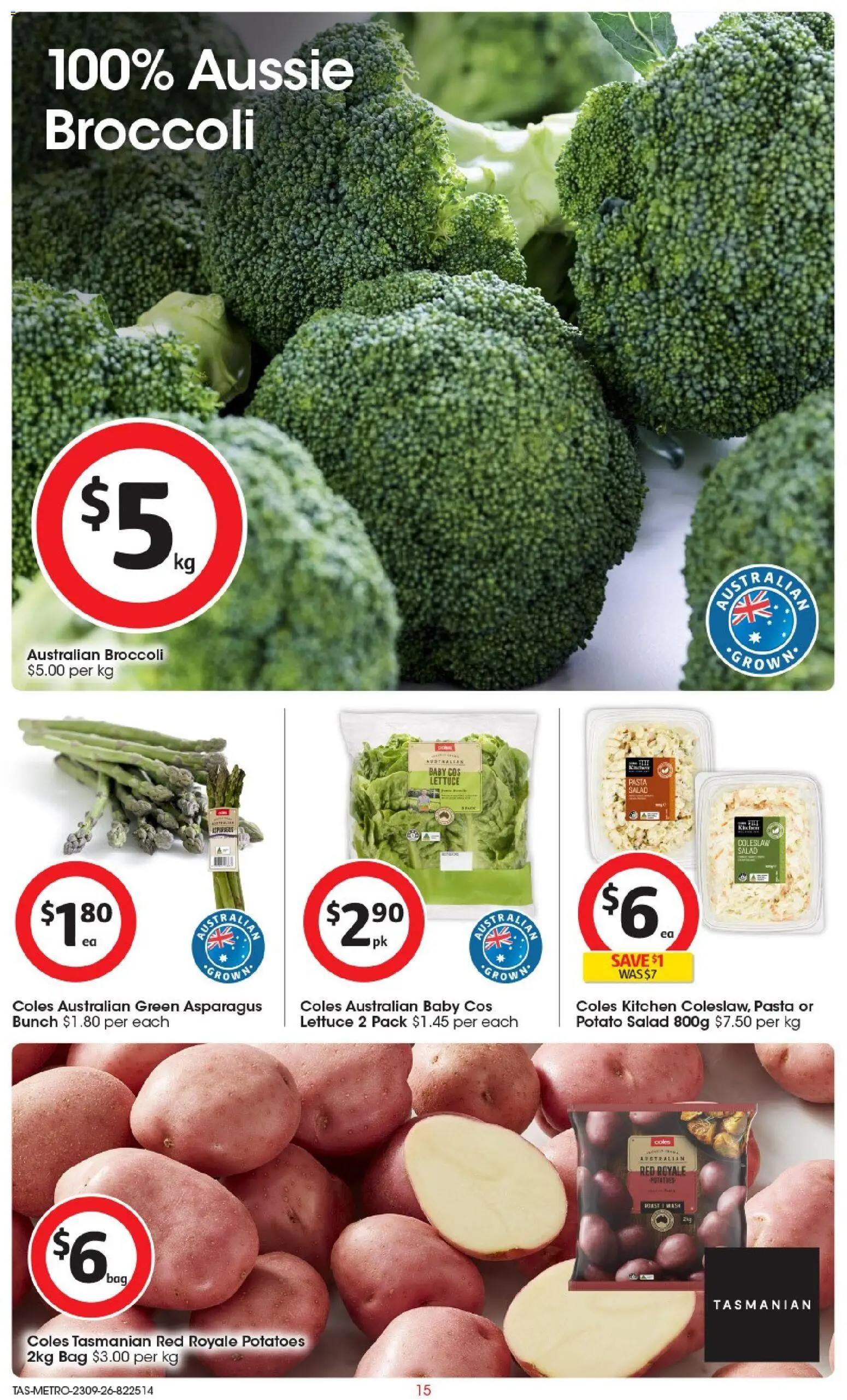 Coles catalogue - valid from 23/09/2026 | Page: 15 | Products: Broccoli, Lettuce, Roast, Asparagus