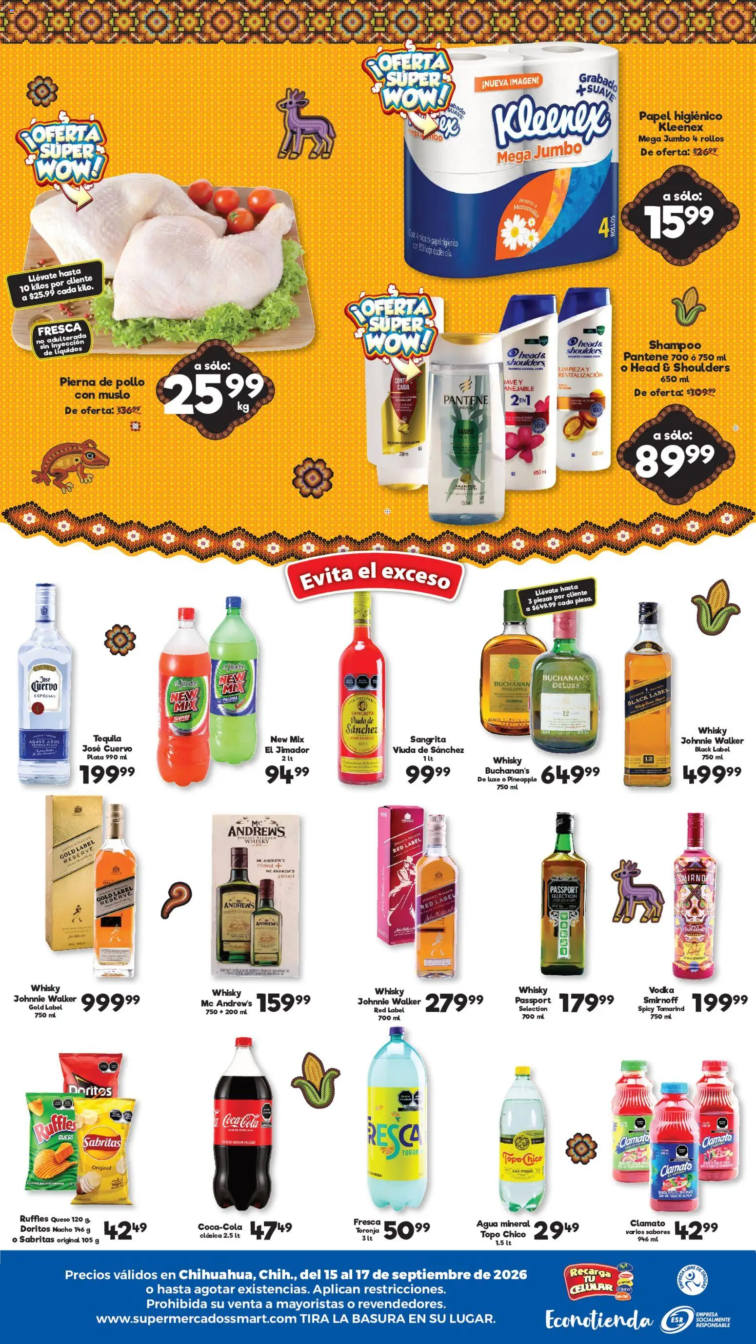 Nuevas ofertas de S-Mart válidas en toda la República Mexicana desde el 15/09/2026. ¡Encuentra las mejores ofertas en S-Mart folleto Ofertas de feria Chihuahua! | Página: 2 | Productos: Pollo, Tequila, Agua mineral, Acondicionador