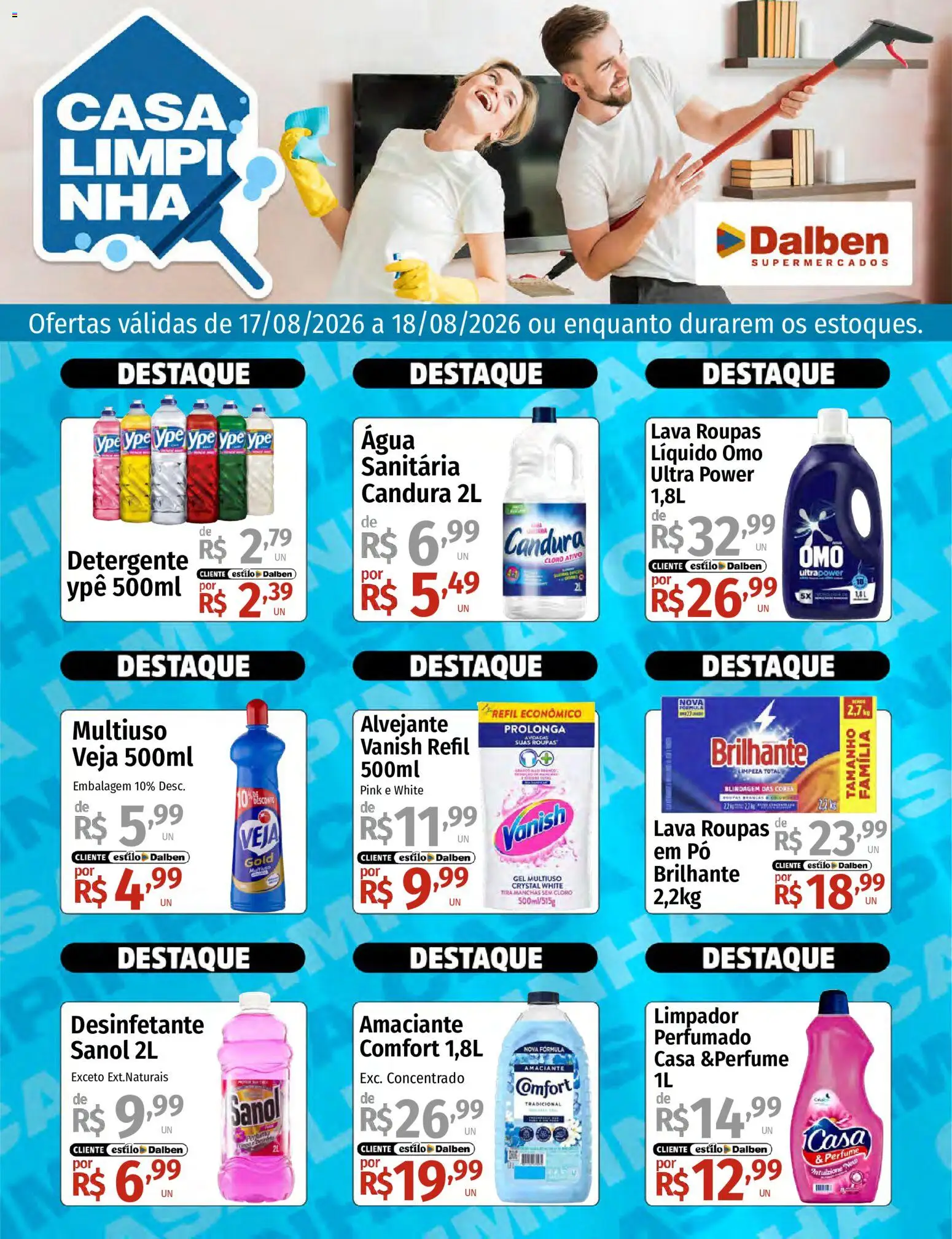 Supermercado Dalben Folheto - válido de 17/08/2026 | Página: 1 | Produtos: Cloro, Detergente, Vanish, Amaciante