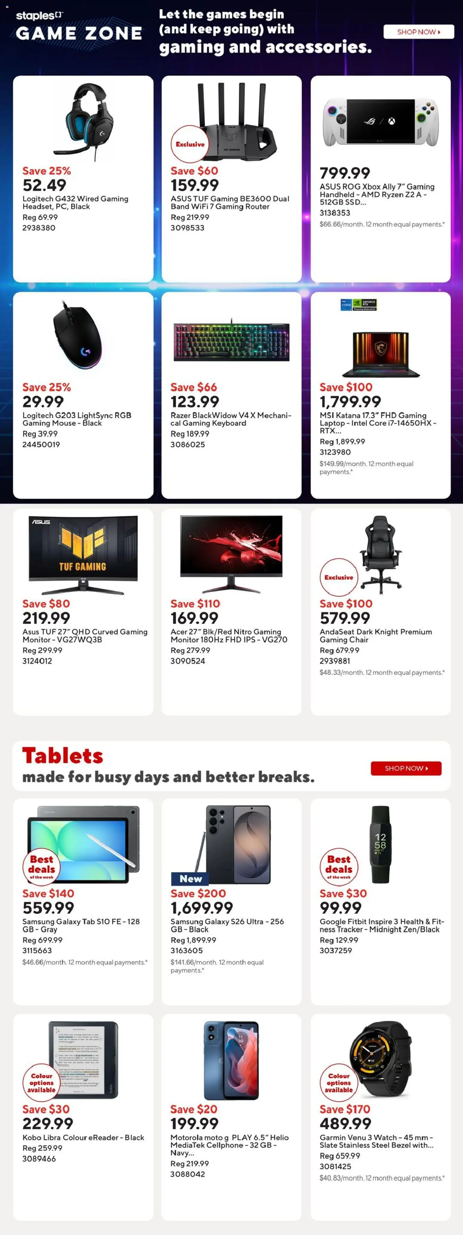 Staples flyer valid from 01.05.2026 | Page: 5 | Products: Watch, Mouse, Keyboard, Game