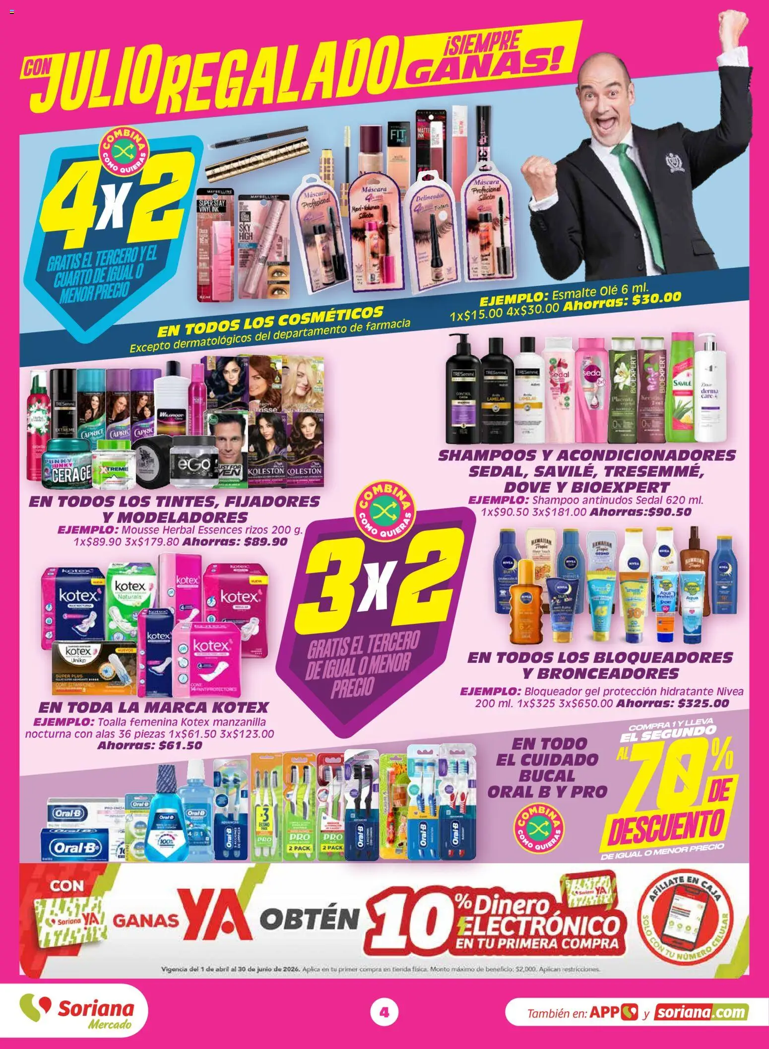 Nuevas ofertas de Soriana válidas en toda la República Mexicana desde el 29.05.2026. ¡Encuentra las mejores ofertas en Soriana Julio Regalado Mercado Nacional! | Página: 4 | Productos: Máscara, Bloqueador, Toalla, Caja