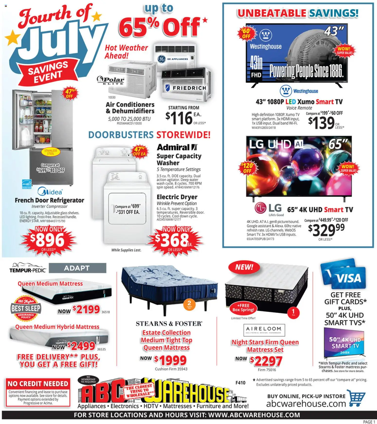 ABC Warehouse Weekly Ad - valid from 14.06.2026 | Page: 1 | Products: Cushion, Usb, Refrigerator, Dryer