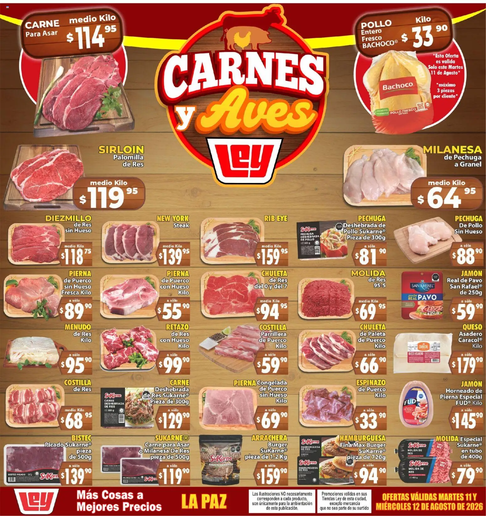 Nuevas ofertas de Casa Ley válidas en toda la República Mexicana desde el 11/08/2026. ¡Encuentra las mejores ofertas en Casa Ley folleto Carnes y Aves! | Página: 1 | Productos: Bistec, Jamón, Hamburguesa, Carne