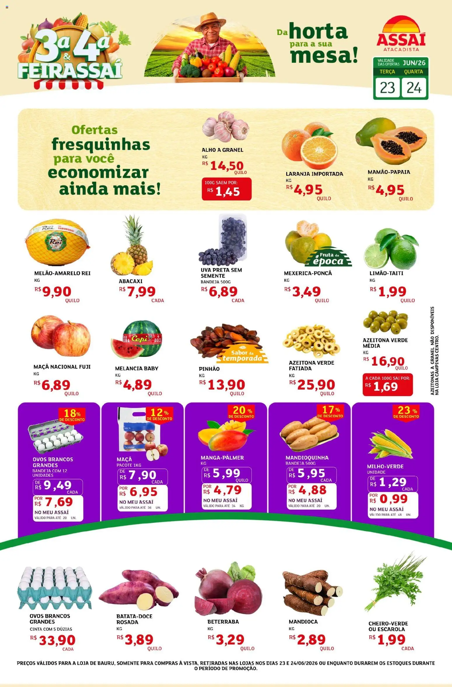 Assaí Atacadista Folheto - válido de 23/06/2026 | Página: 1 | Produtos: Melancia, Beterraba, Mandioca, Mandioquinha