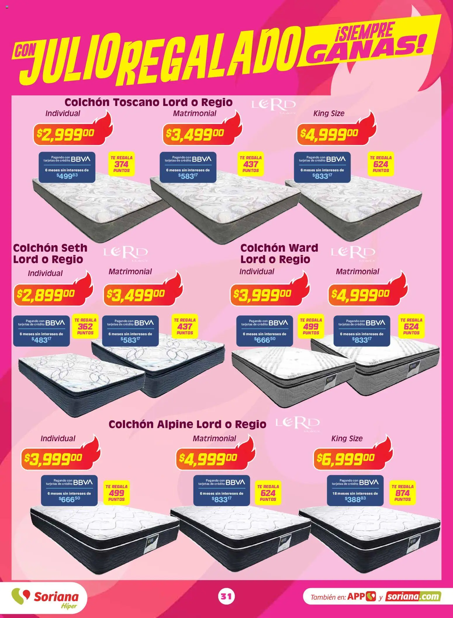 Nuevas ofertas de Soriana válidas en toda la República Mexicana desde el 03.06.2026. ¡Encuentra las mejores ofertas en Soriana Con Julio Regalado siempre ganas Híper Nacional! | Página: 30 | Productos: Colchón, Té