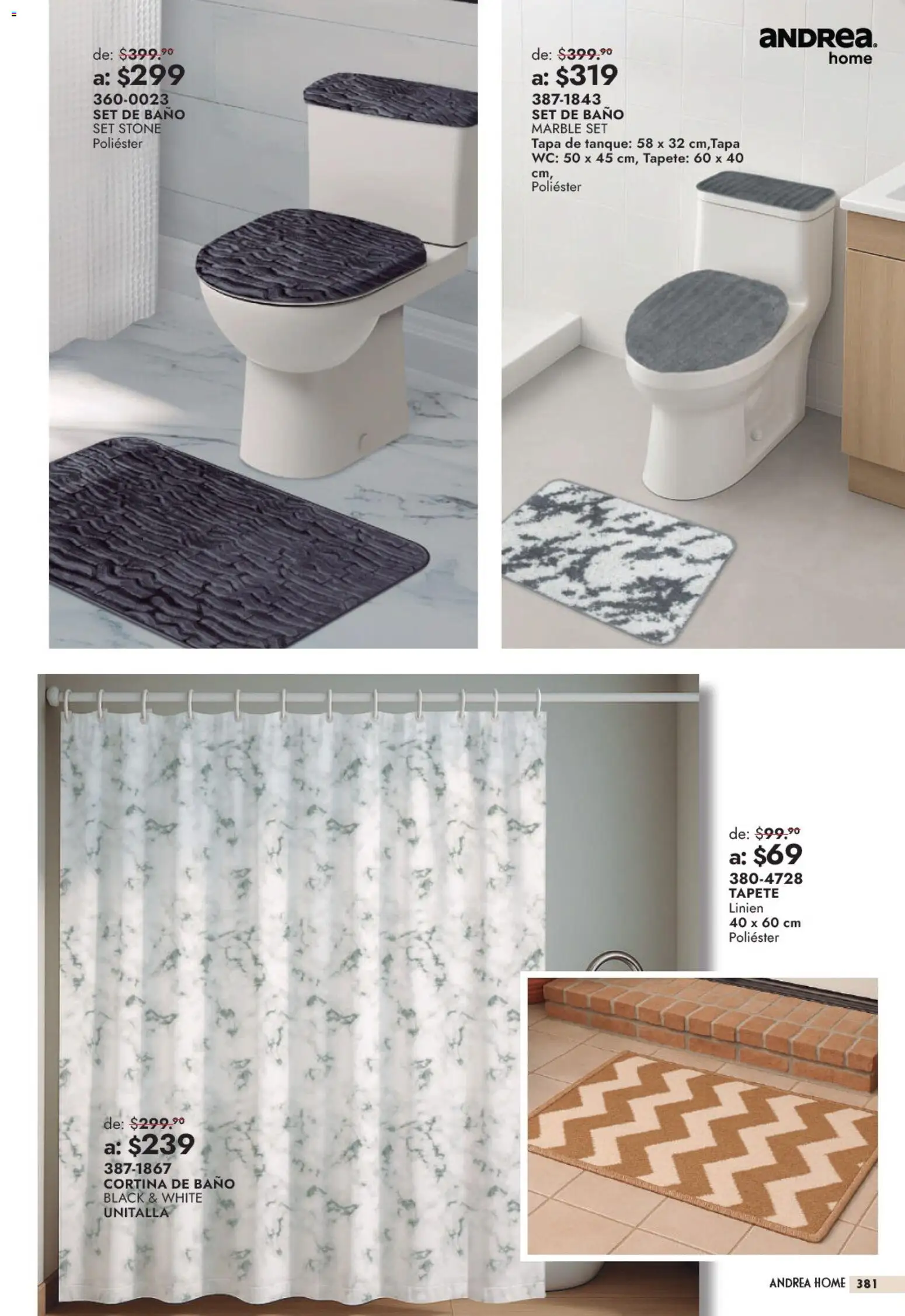 Nuevas ofertas de Andrea válidas en toda la República Mexicana desde el 13/09/2026. ¡Encuentra las mejores ofertas en Andrea catálogo Outlet! | Página: 381 | Productos: Wc, Baño, Tapete