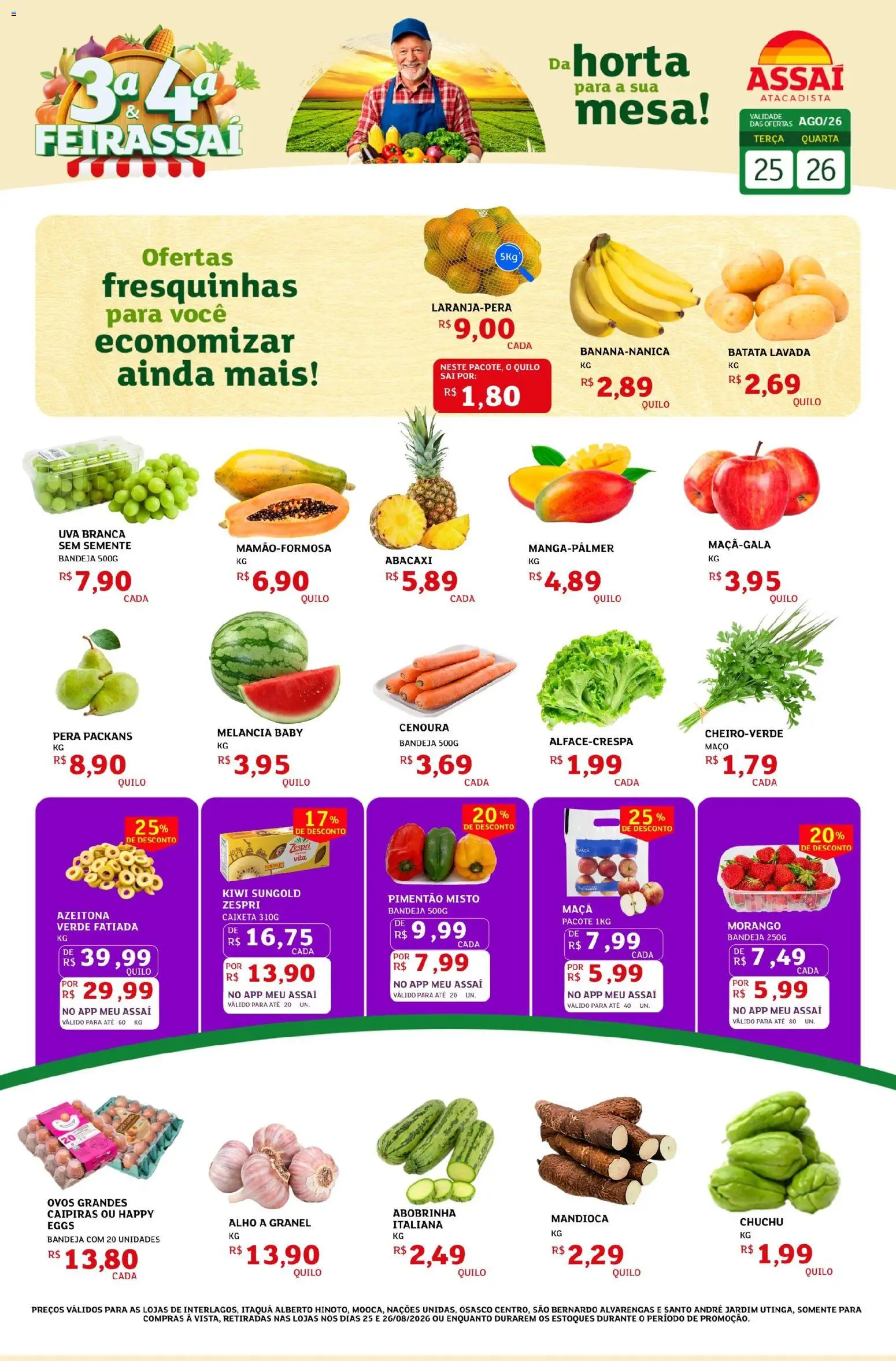 Assaí Atacadista Folheto - válido de 25/08/2026 | Página: 1 | Produtos: Pera, Uva, Abacaxi, Bandeja