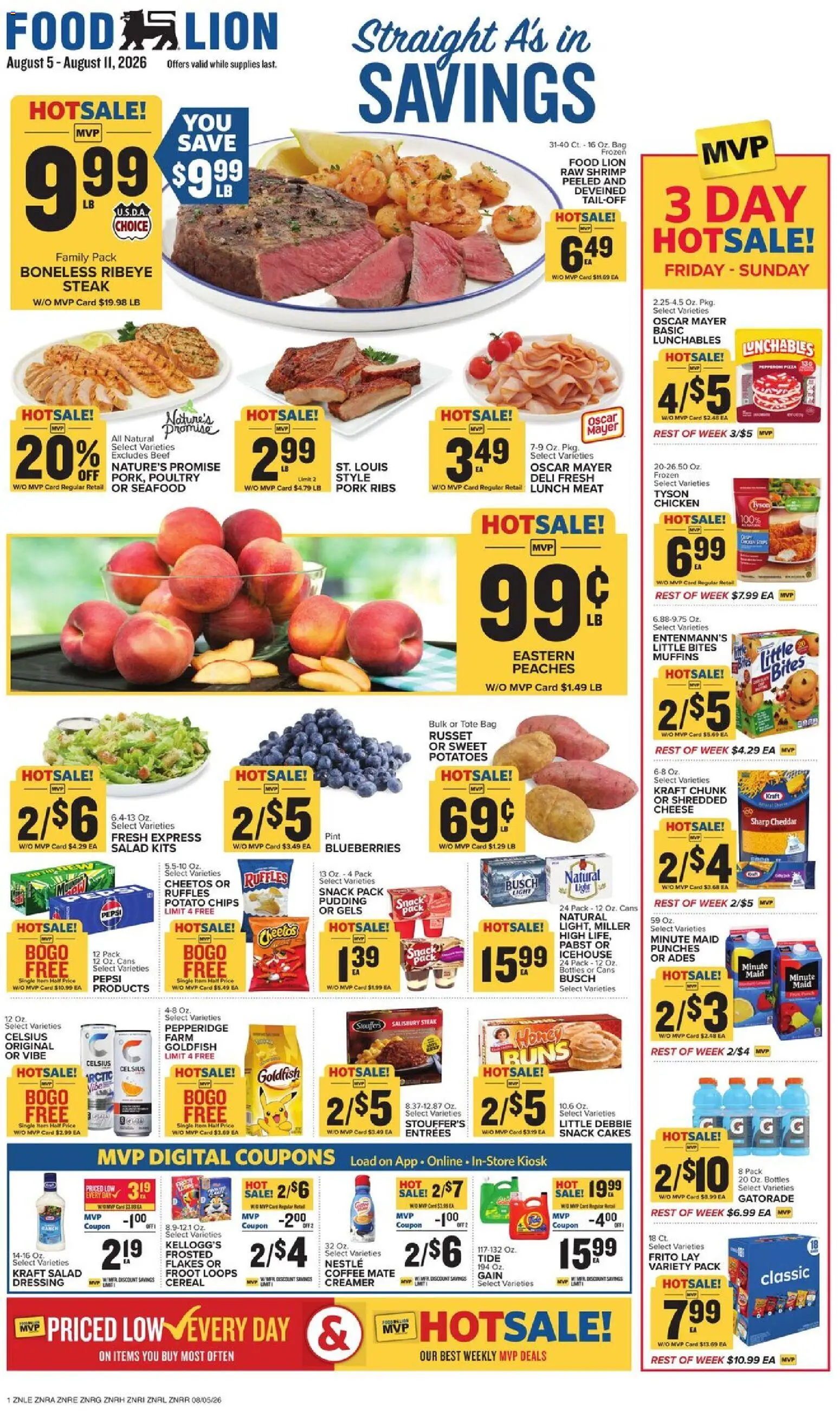 Food Lion Weekly Ad - valid from 08/05/2026 | Page: 1 | Products: Pork ribs, Shrimp, Pork, Blueberries