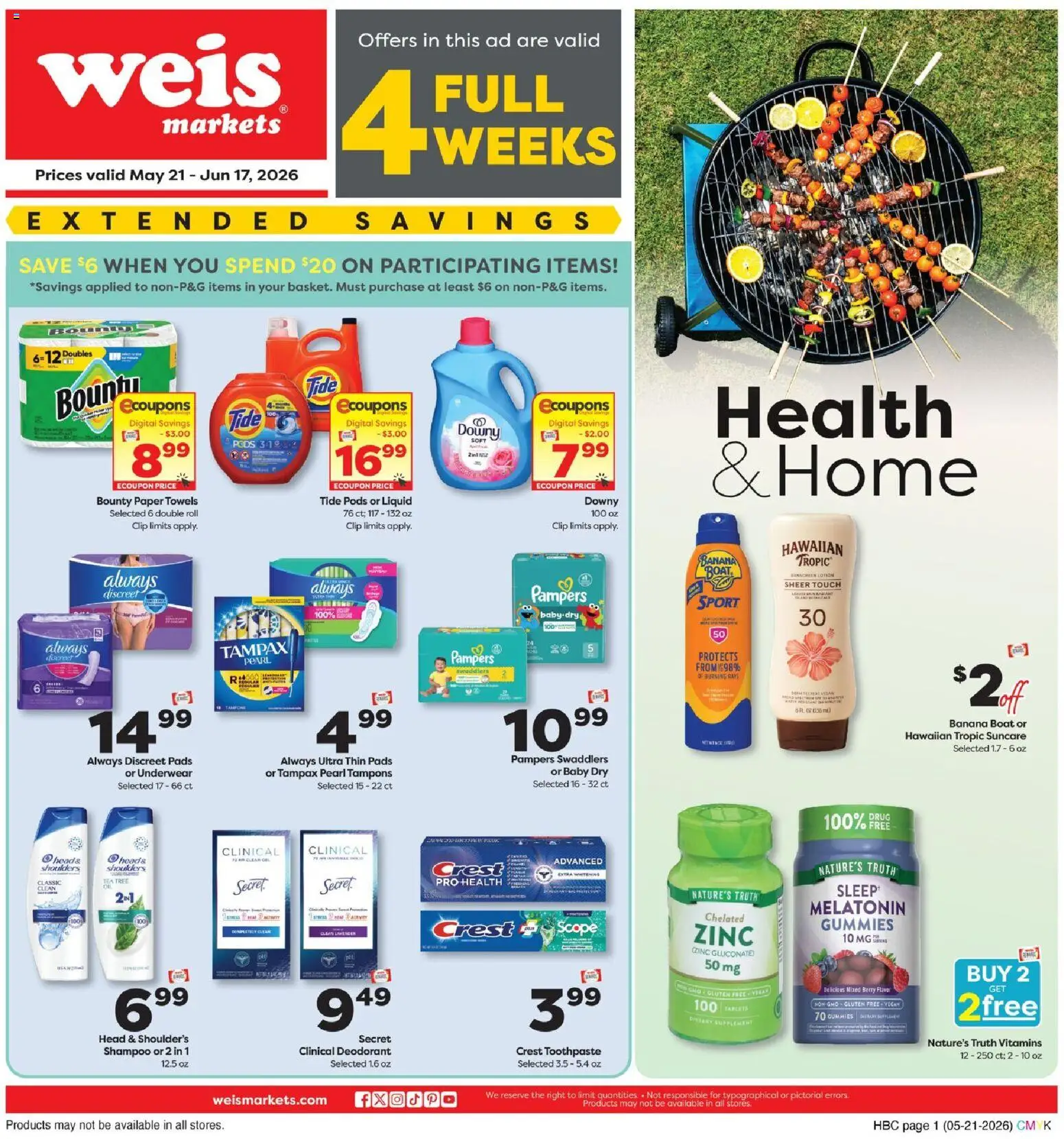 Weis Monthly Ad - WV - valid from 21.05.2026 | Page: 1 | Products: Zinc, Deodorant, Toothpaste, Tampons