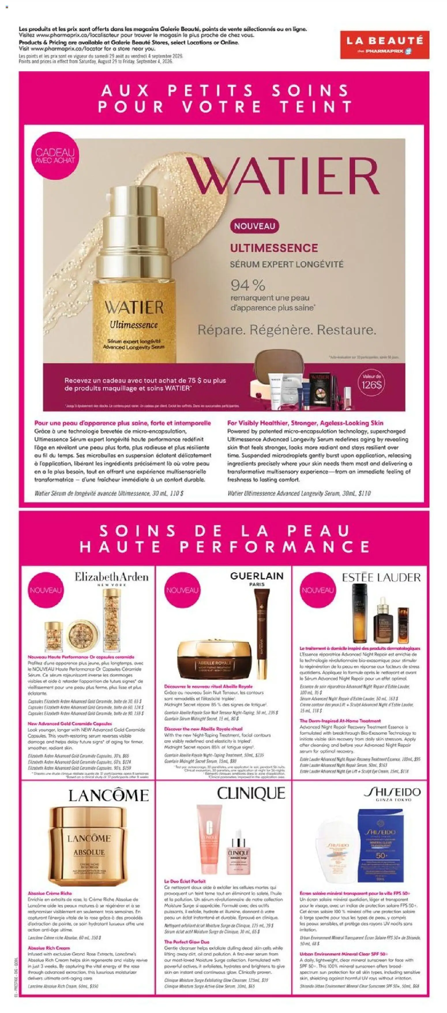 Pharmaprix flyer valid from Aug 29, 2026 | Page: 9 | Products: Sunscreen, Food, Capsules, Ingredients