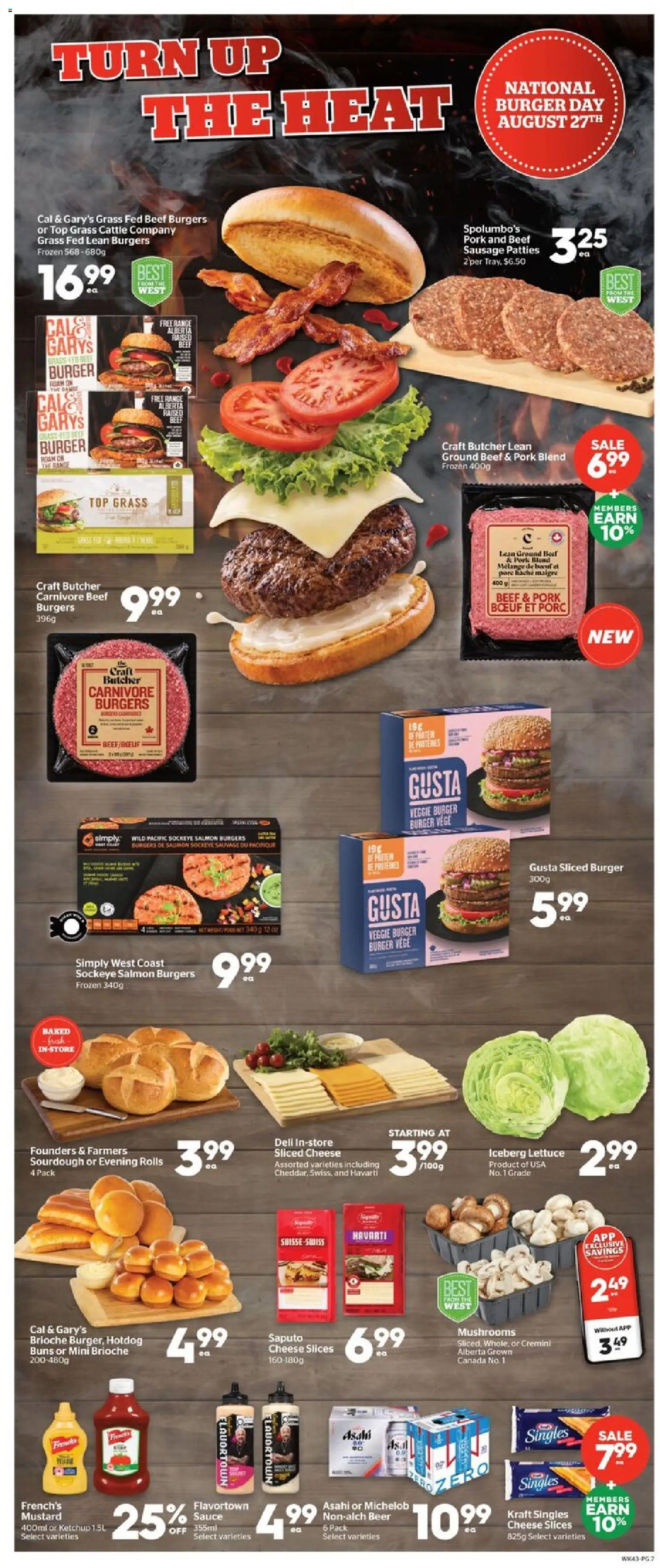 Calgary Co-op flyer valid from Aug 27, 2026 | Page: 7 | Products: Iceberg lettuce, Sausage, Ground beef, Beer