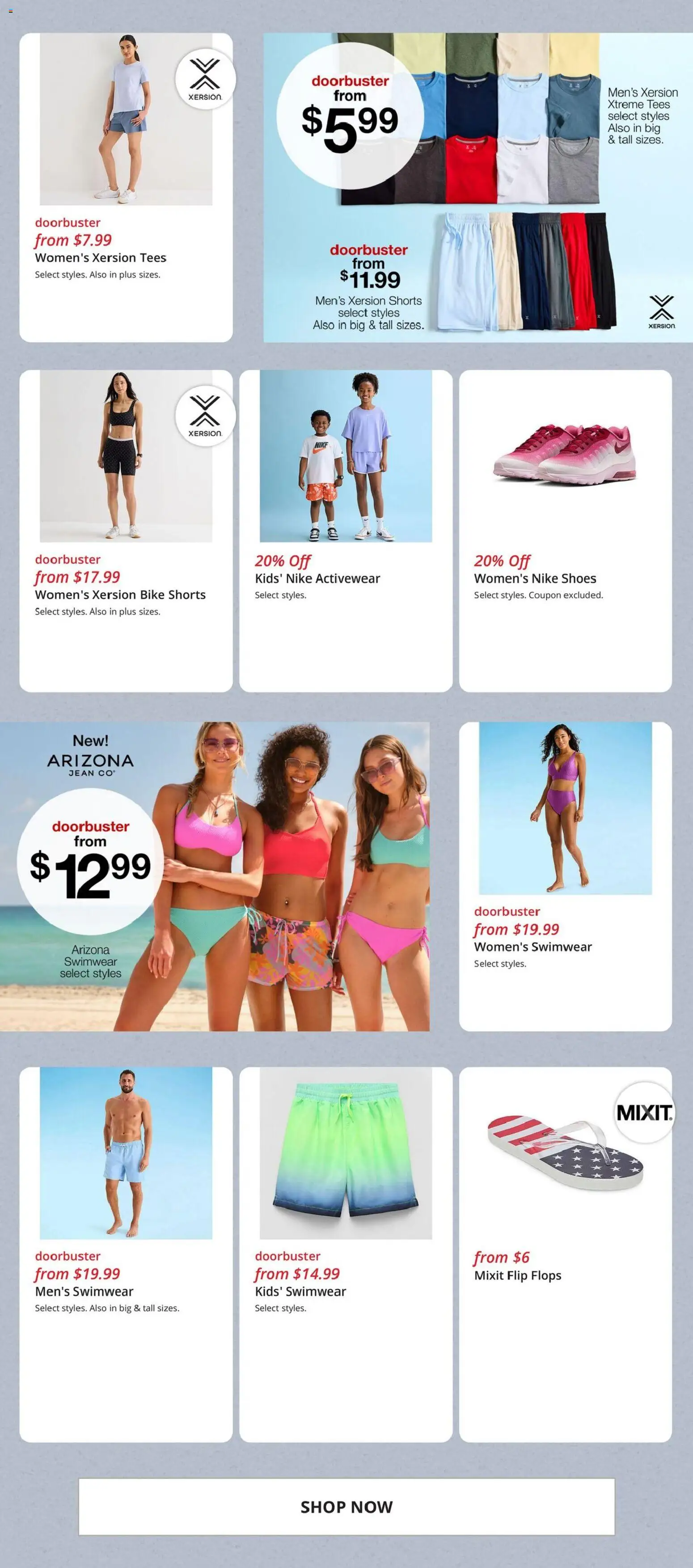 JCPenney Weekly Ad - valid from 20.05.2026 | Page: 7 | Products: Swimwear, Shorts, Flops