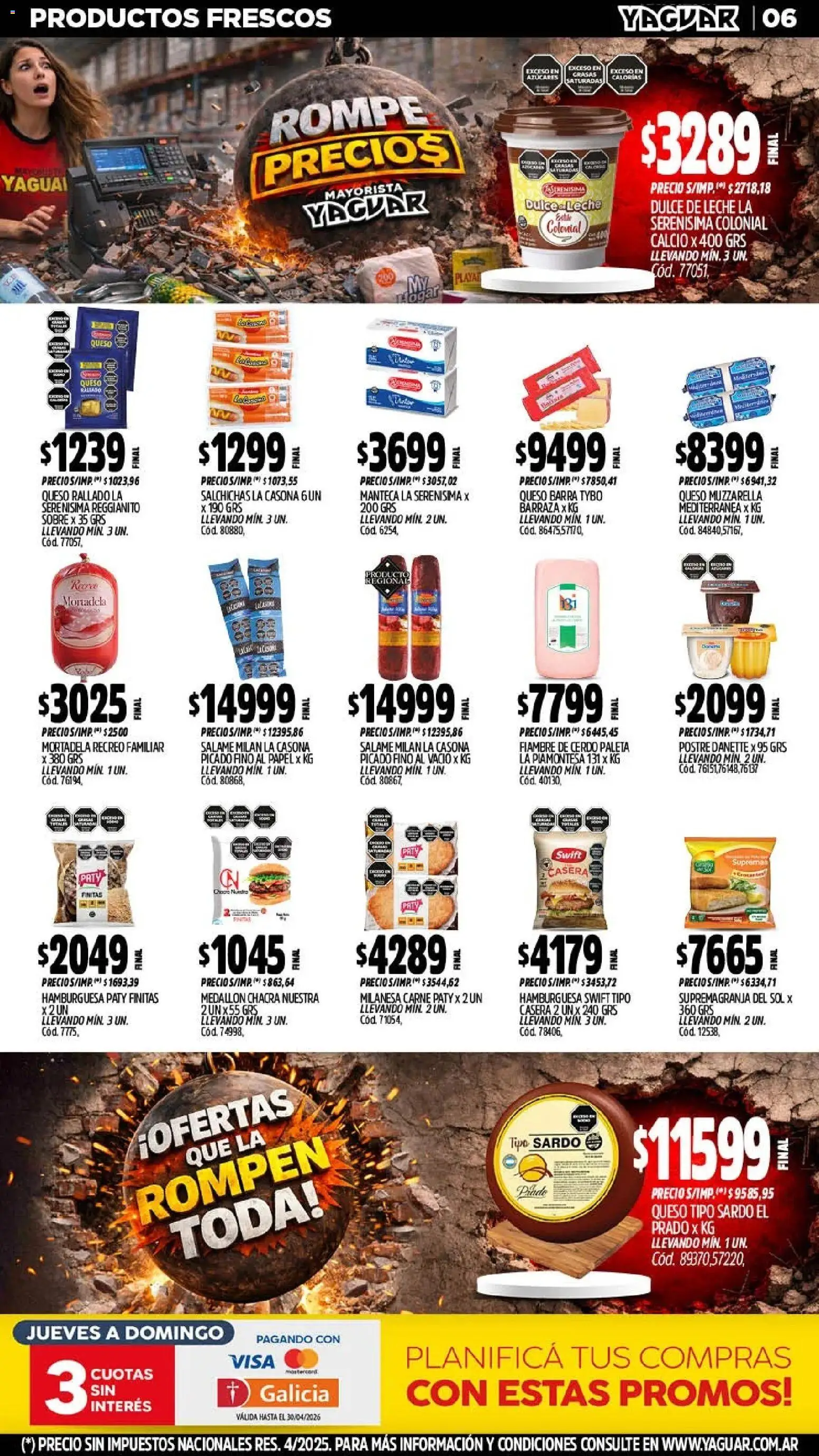 Yaguar - Oferta Semanal Jujuy │ válido desde el 06/04/2026 | Página: 6 | Productos: Hamburguesa, Manteca, Postre, Salchichas