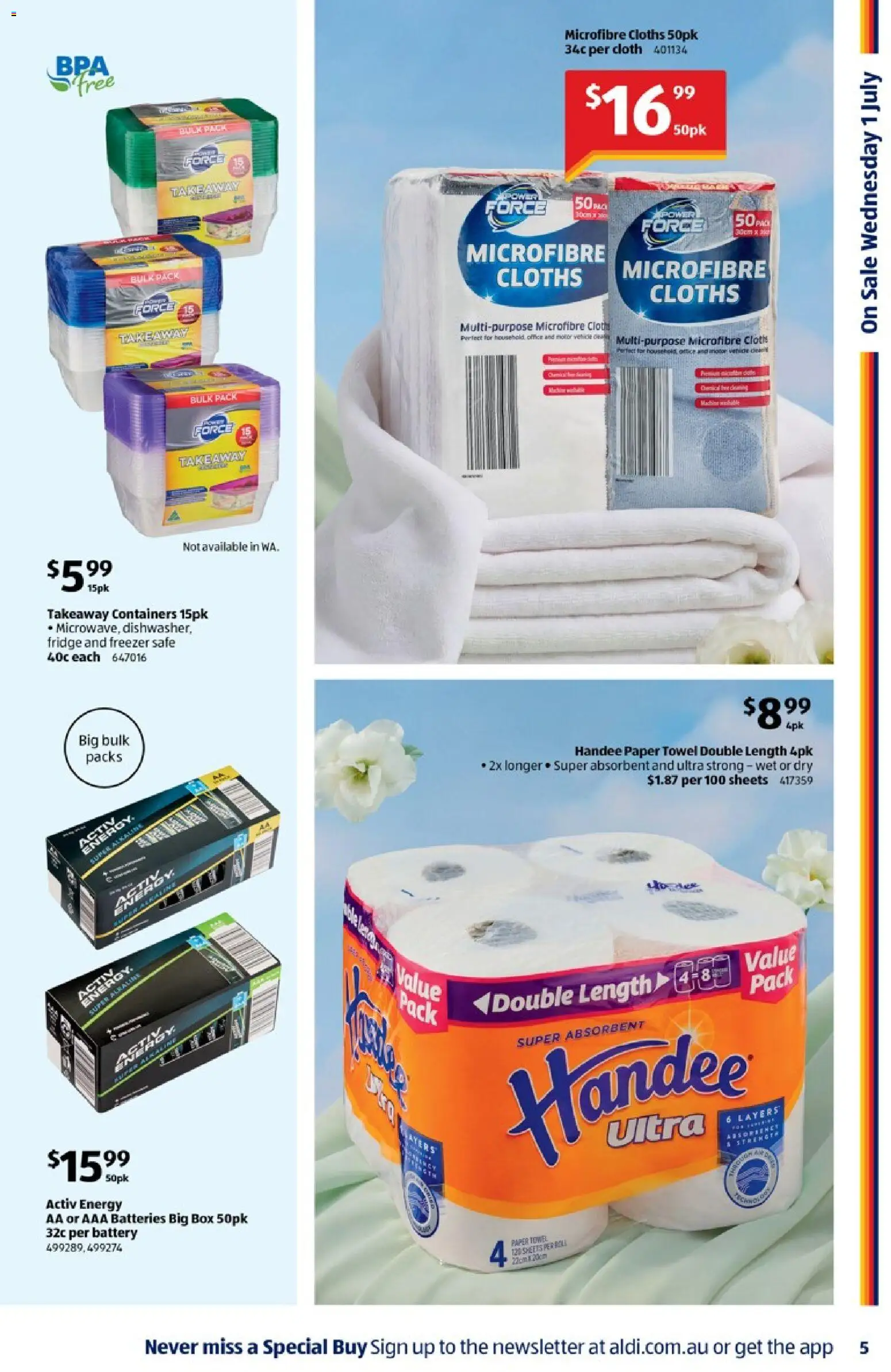 Aldi catalogue - valid from 01/07/2026 | Page: 5 | Products: Battery, Household, Multipurpose, Fridge