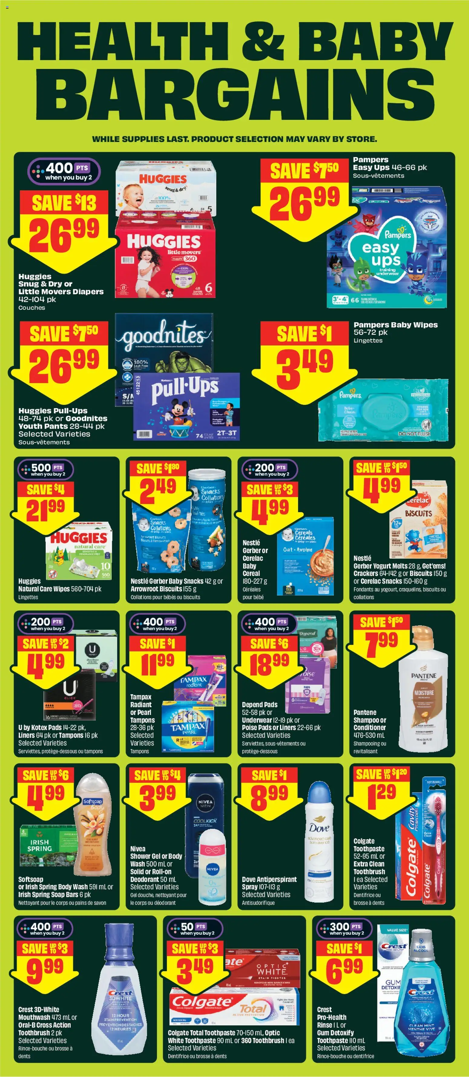 FreshCo flyer valid from Aug 13, 2026 | Page: 7 | Products: Toothbrush, Baby snacks, Shampoo, Deodorant