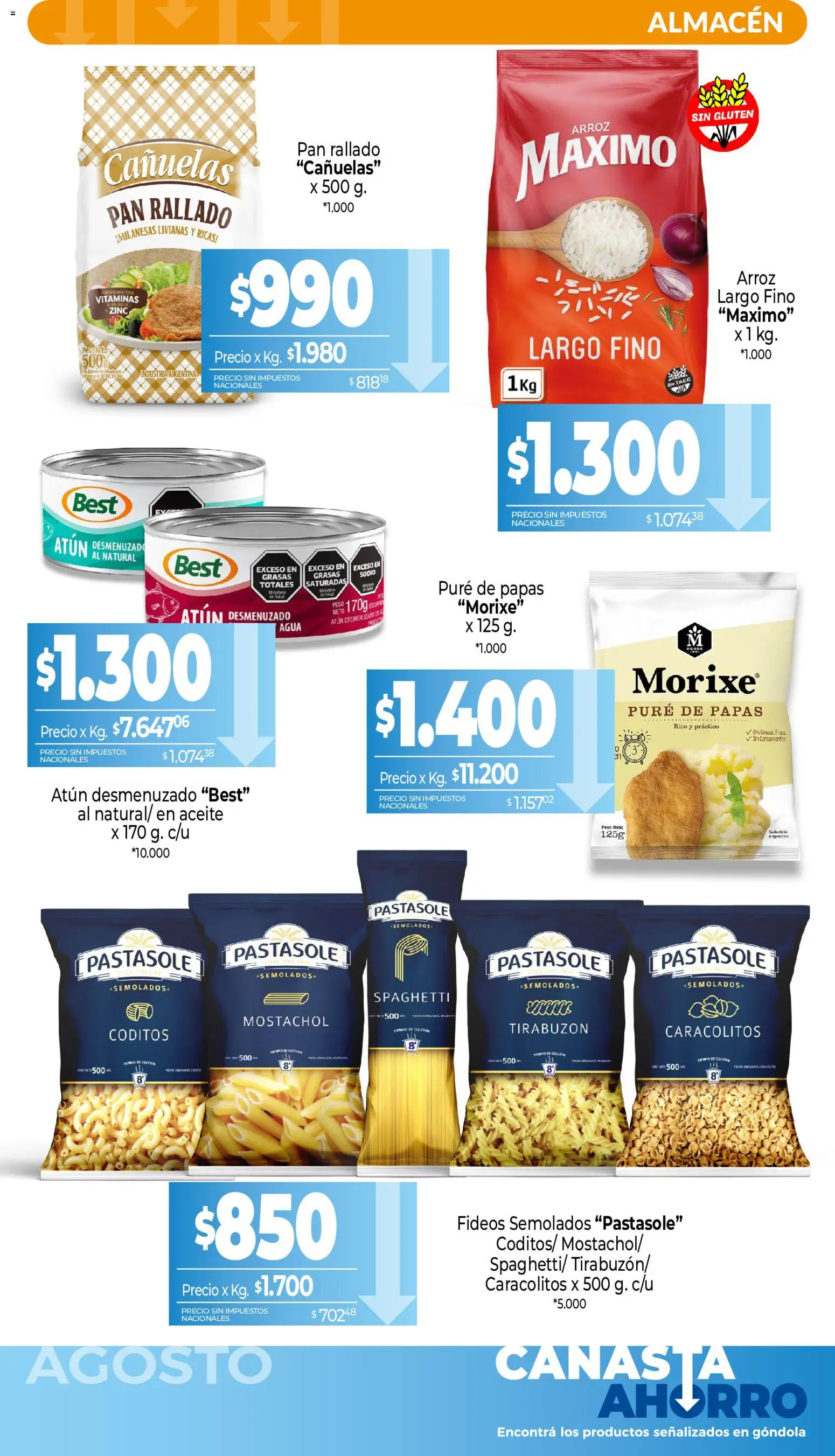 La Anonima Canasta Ahorro │ válido desde el 01/08/2026 | Página: 3 | Productos: Vitaminas, Sal, Agua, Pan