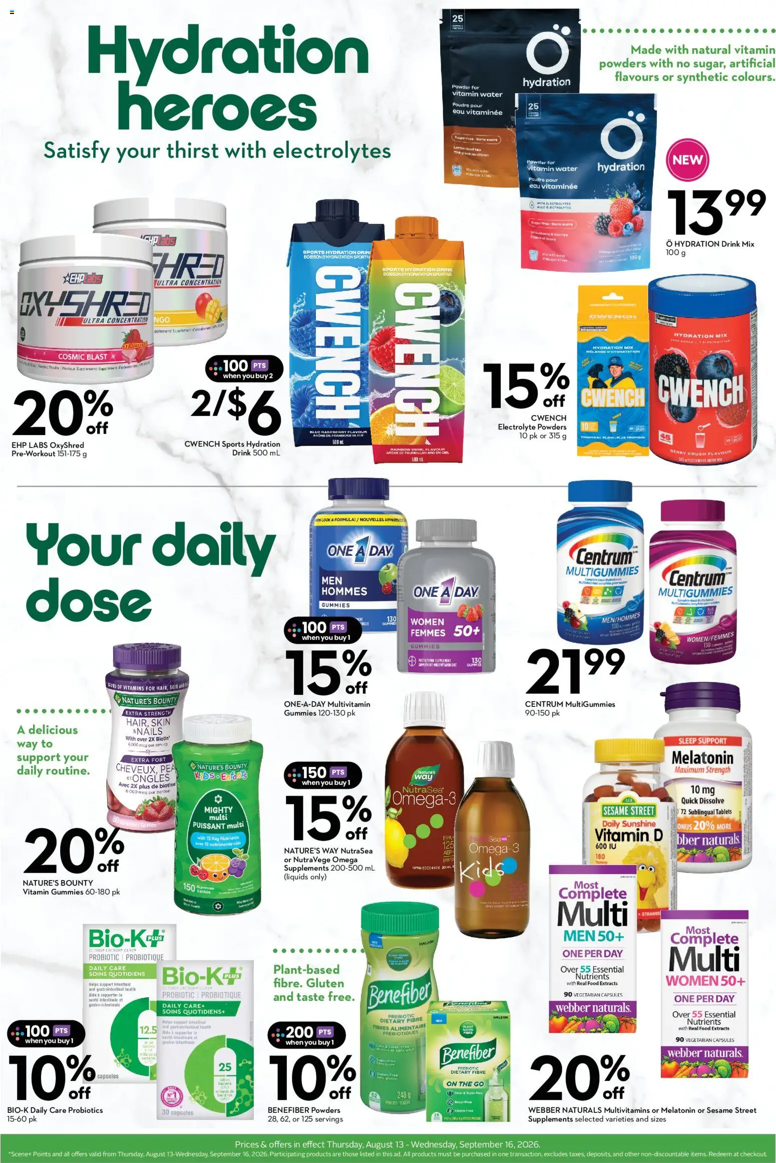 Sobeys flyer valid from Aug 13, 2026 | Page: 6 | Products: Tea, Water, Powder, Food