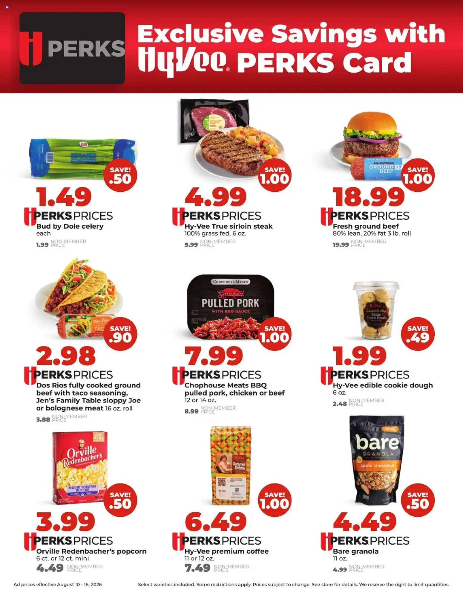 HyVee Weekly Ad - valid from 08/10/2026 | Page: 6 | Products: Table, Popcorn, Pulled pork, Steak