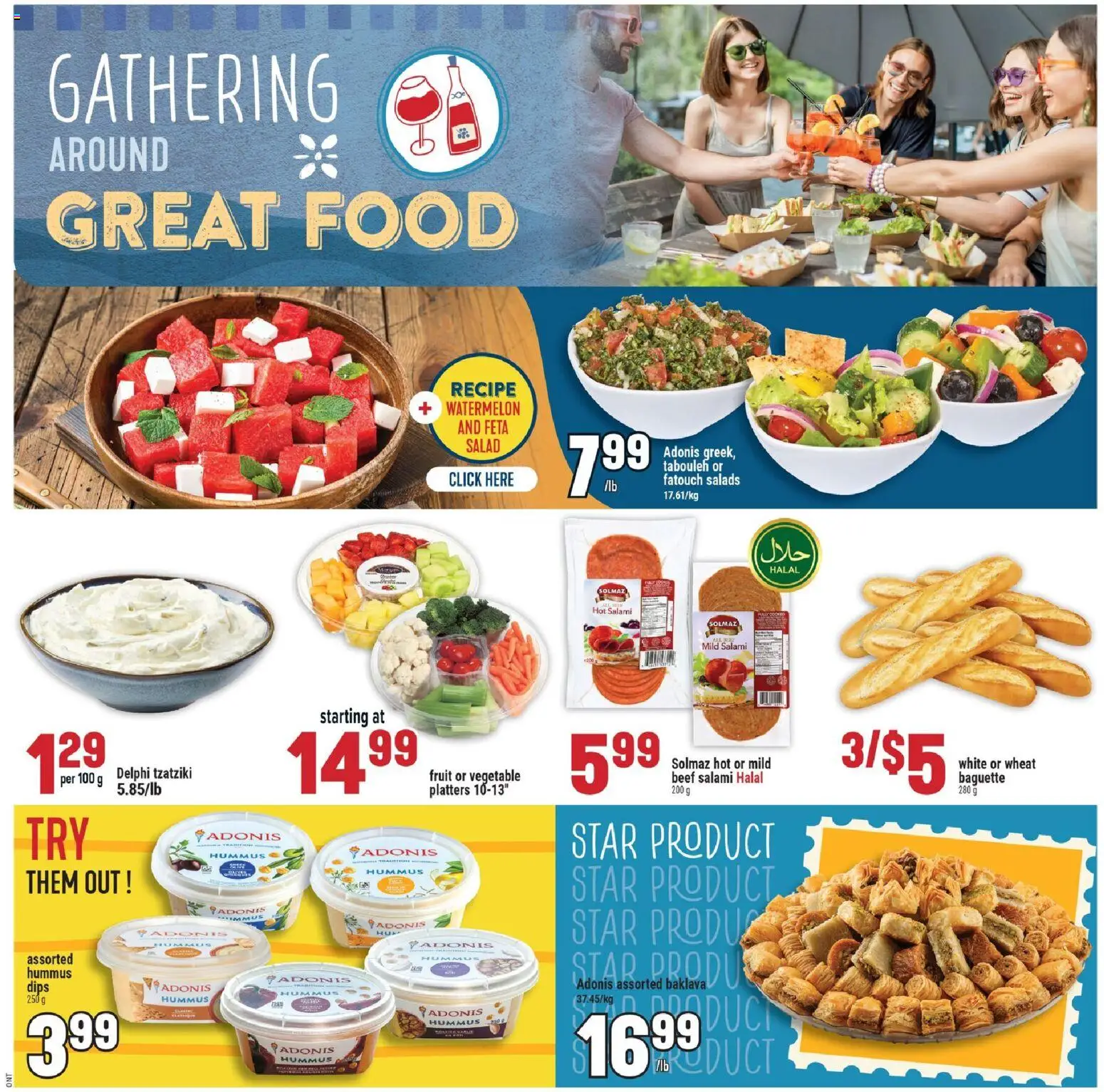 Adonis flyer valid from Aug 13, 2026 | Page: 4 | Products: Hummus, Salad, Fruit, Baguette