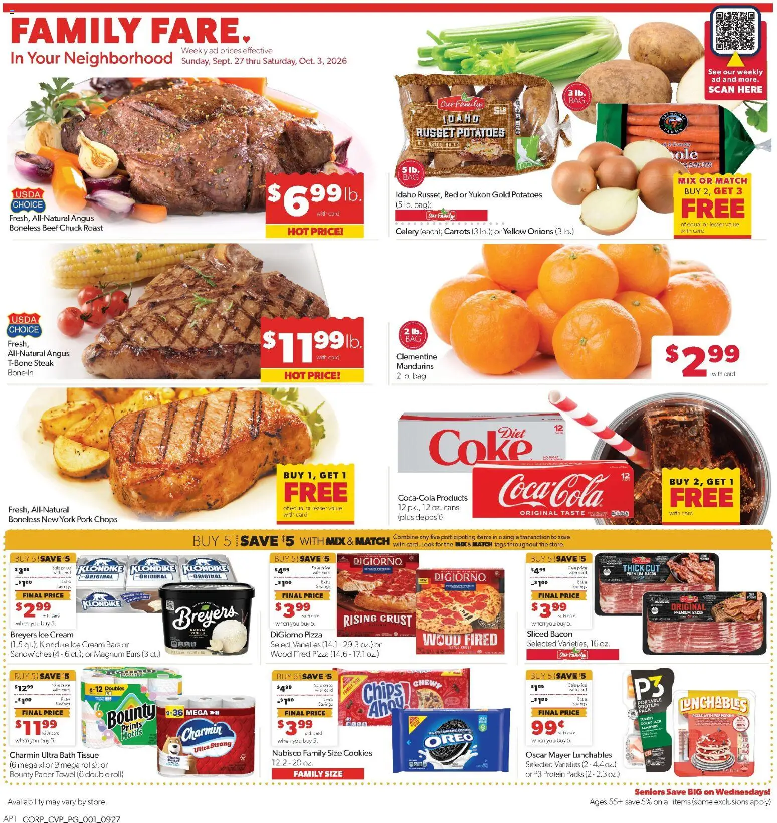 Family Fare Weekly Ad - MI - valid from 09/27/2026 | Page: 1 | Products: Mandarins, Pork, Beef chuck, Magnum