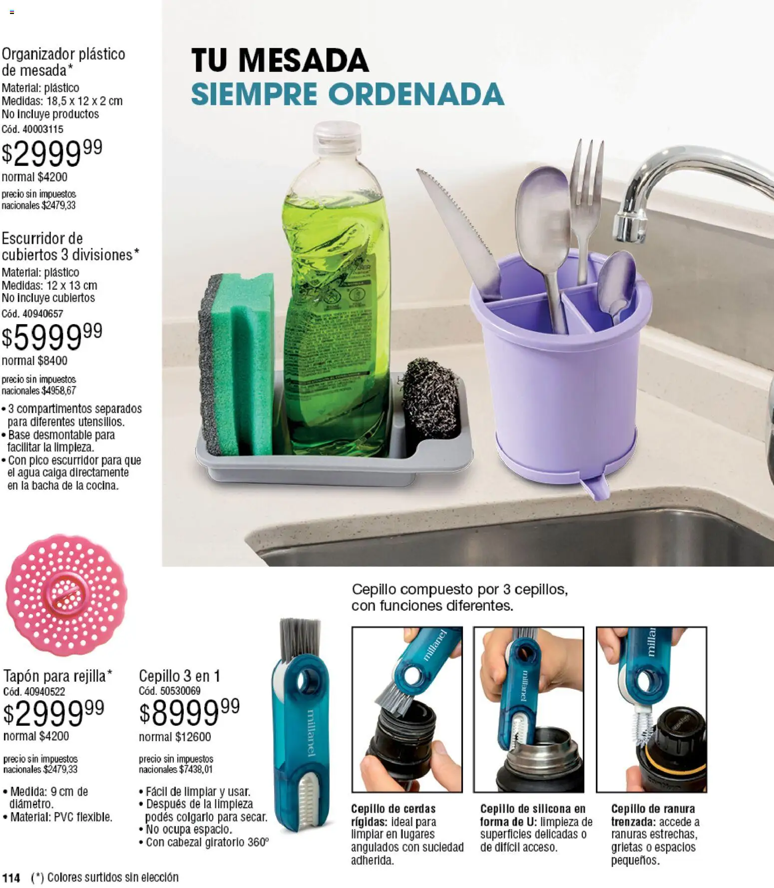 Millanel - Catálogo │ válido desde el 27.04.2026 | Página: 114 | Productos: Organizador, Mesada, Cepillo, Escurridor