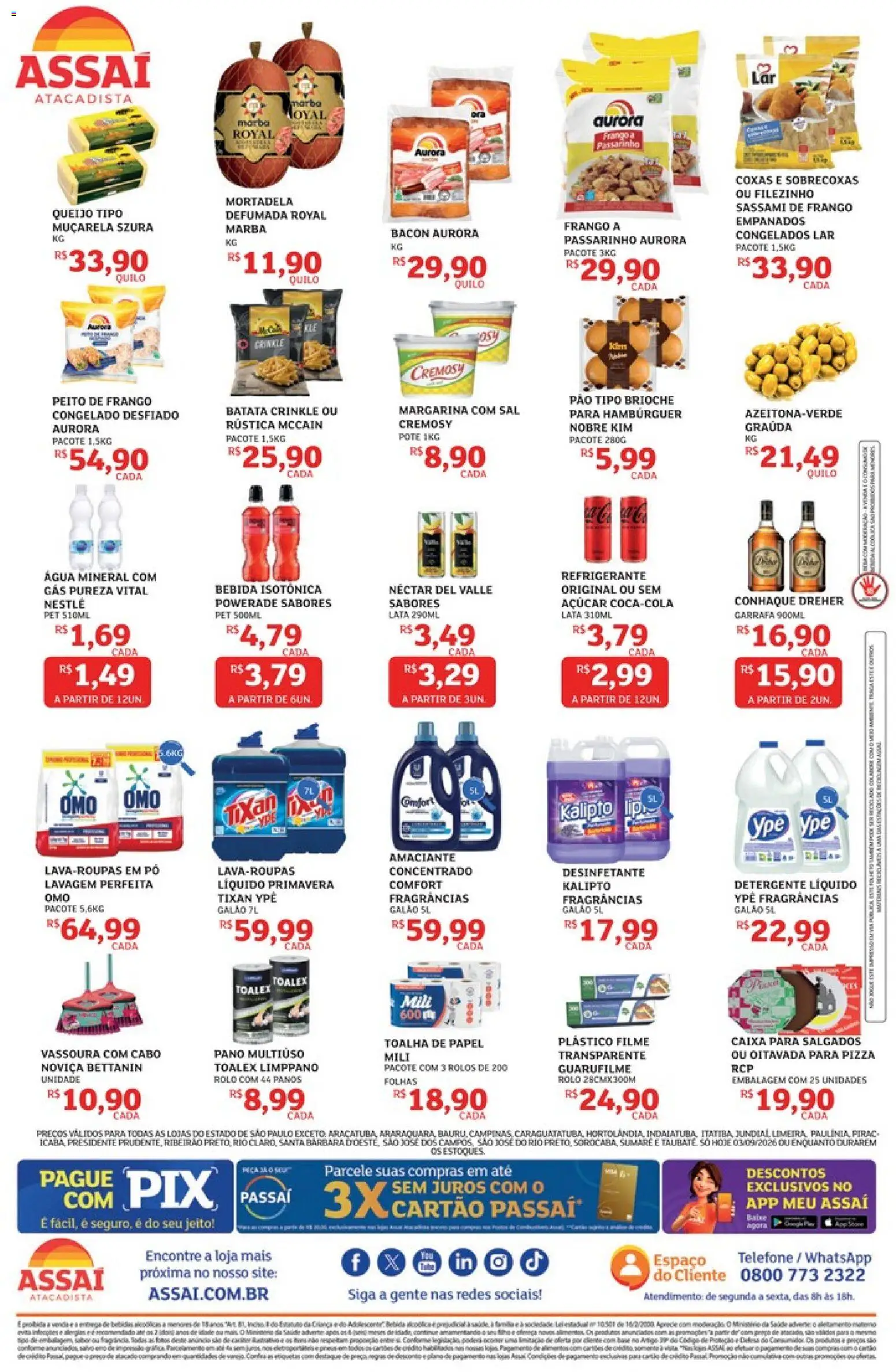 Assaí Atacadista Folheto - válido de 03/09/2026 | Página: 2 | Produtos: Conhaque, Caixa, Água, Telefone