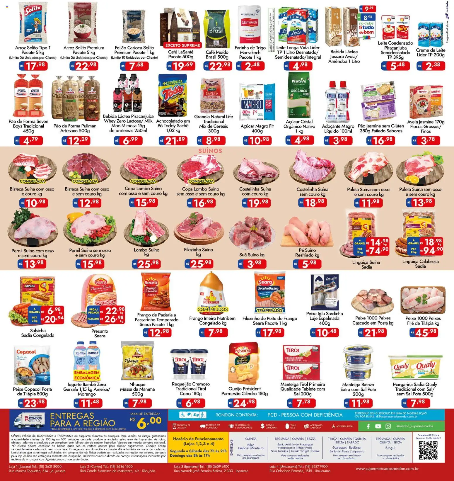 Supermercados Rondon Folheto - válido de 16/09/2026 | Página: 2 | Produtos: Manteiga, Arroz solito premium, Bebida, Leite condensado
