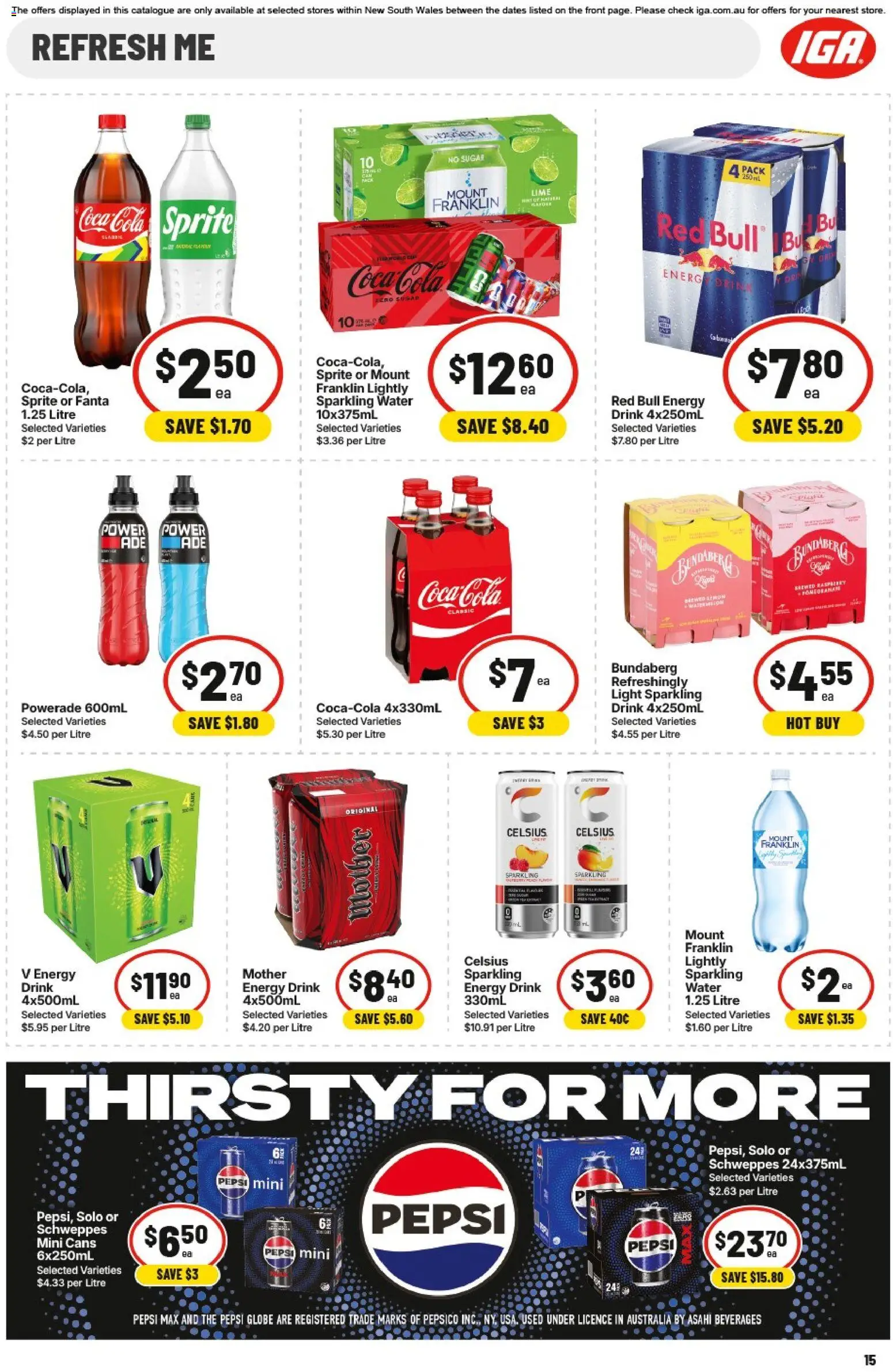 IGA catalogue - valid from 01/07/2026 | Page: 15 | Products: Light, Coca Cola, Water, Pepsi Max