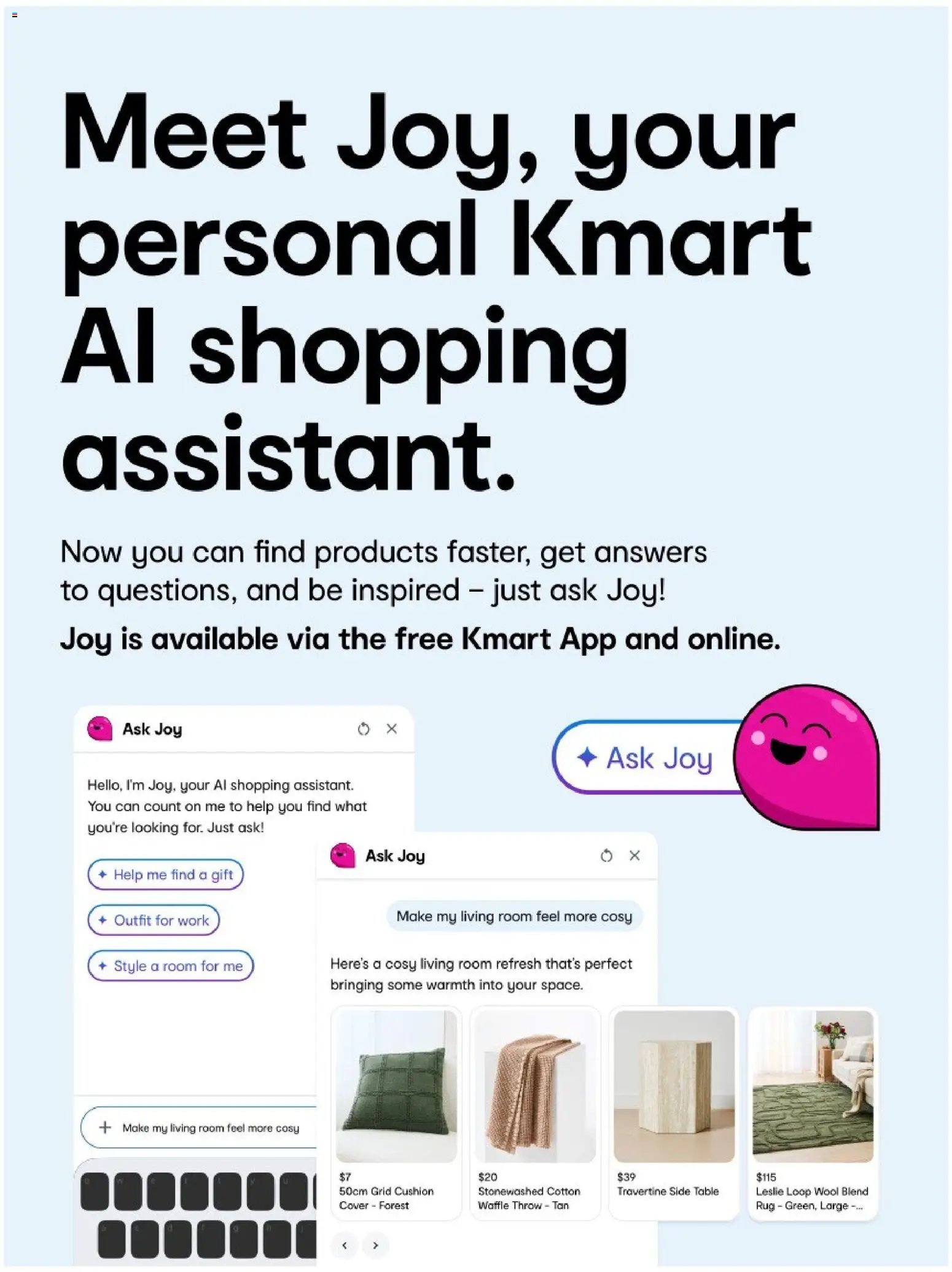 Kmart catalogue - valid from 14/08/2026 | Page: 1 | Products: Rug, Table, Cushion